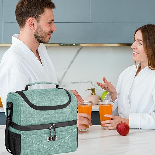 Miniatura 5 de BAVGRED Bolsa de almuerzo de doble compartimento de 10.3L para mujer, bolsa térmica de almuerzo aislada, bolsa de mano a prueba de fugas con correa