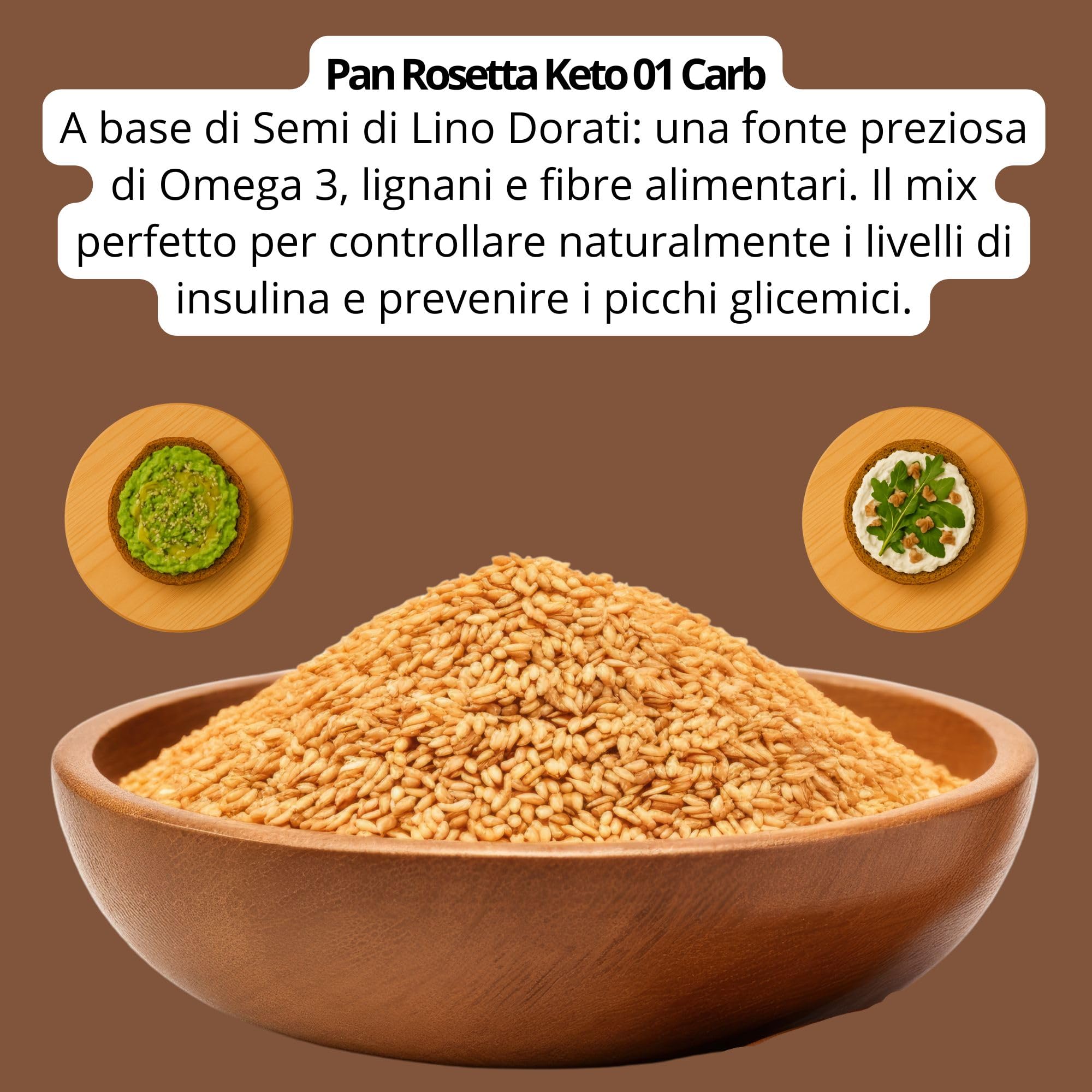 Pane KETO 01 CARB, il 1° Pane con 1g di Carboidrati, 4 Confezioni di 3 Pan Rosette da 120g