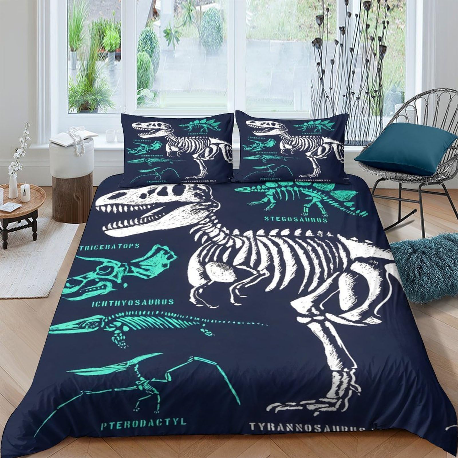Ctjqhvkz Style-10 3D Printed Dinosaur Skeleton Fitted Sheet Microfiber Soft Anti-Slip Bed Cover For Bedroom Dorm Mattress Protection Decor Single（135X200cm）