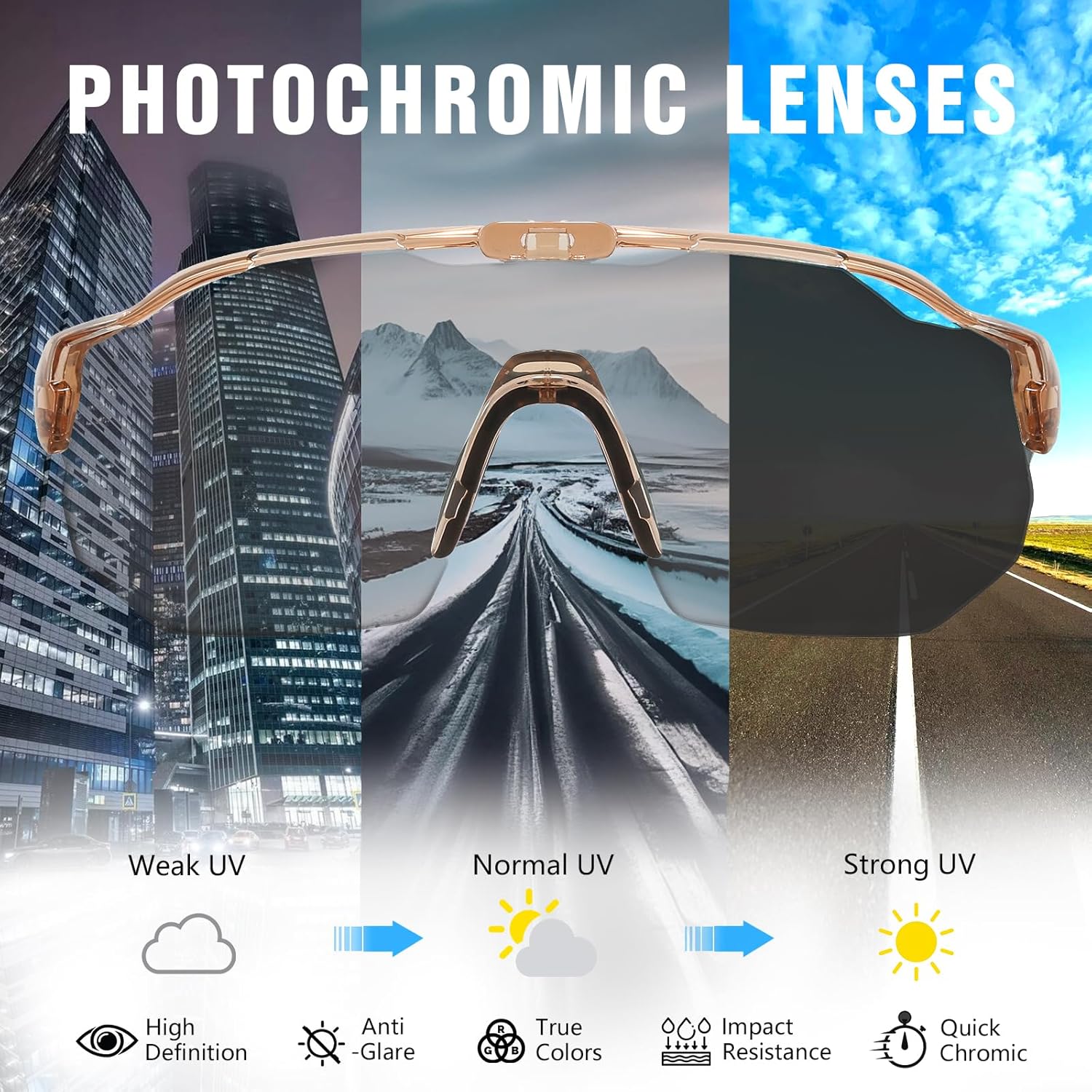 Photochromic Sports Sunglasses For Men Women|Safety Glasses For Cycling Driving|UV400 Protection Sunglasses - Image 6