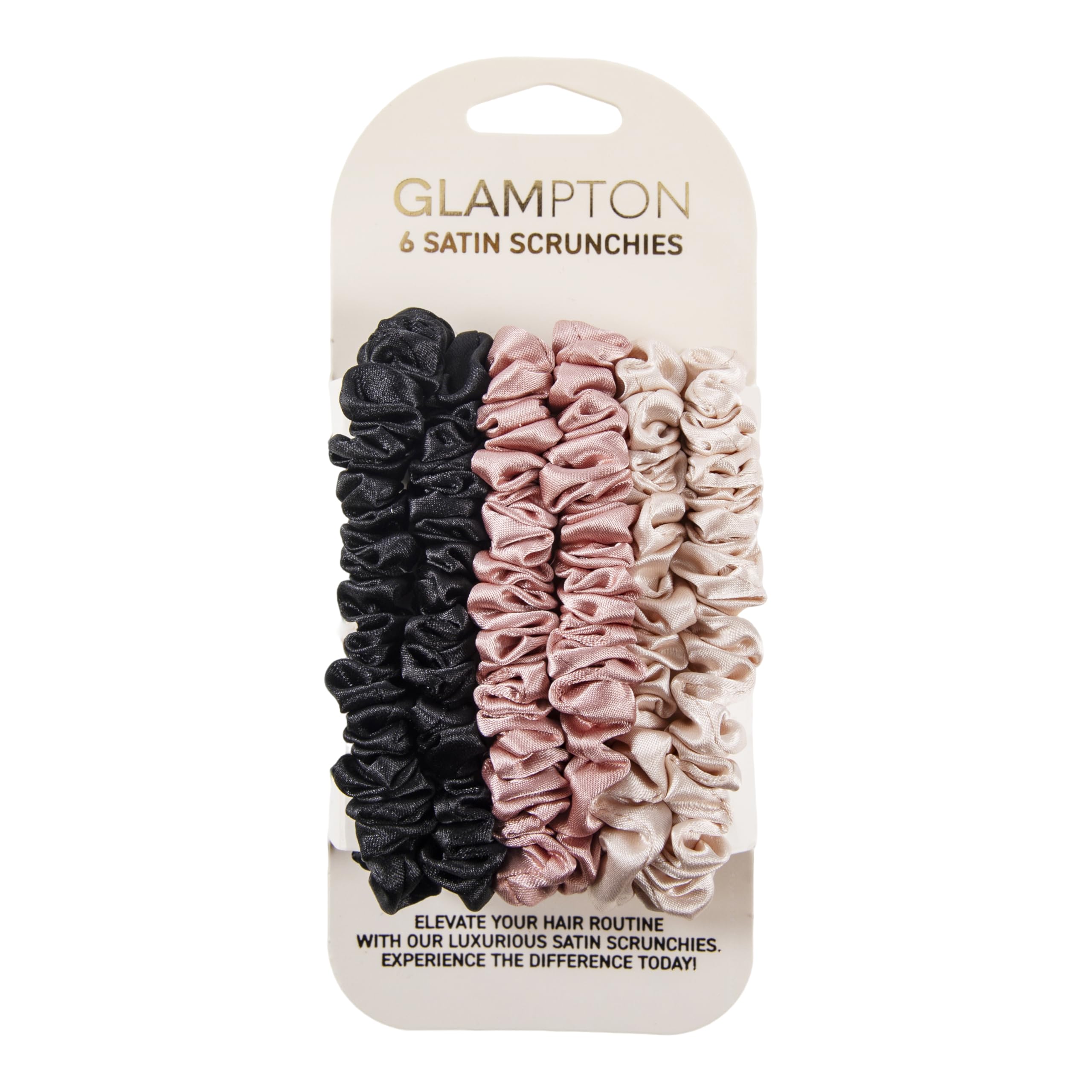 Satin Scrunchies, 6 Pack, Reduces Hair Breakage, Prevents Frizz, Smooth Texture (Black/Rose/Light Pink)