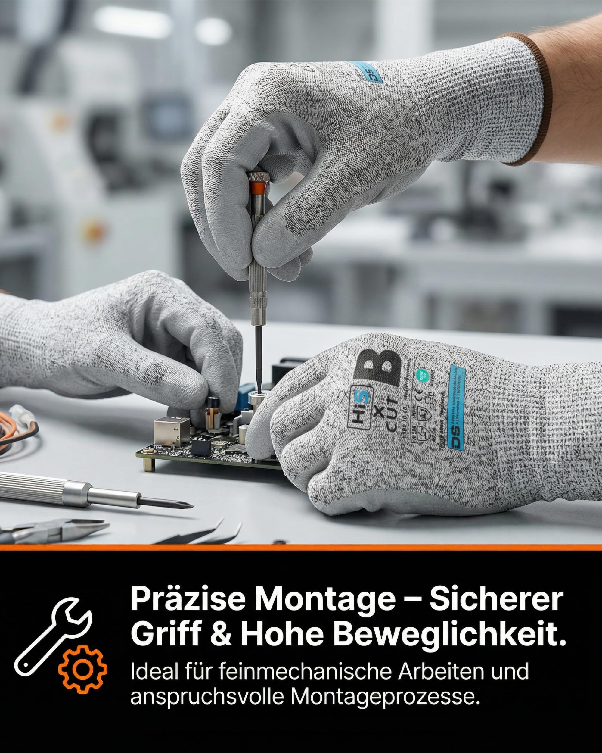 Hi5 X-Cut Schnittschutzhandschuhe 4X42B – 13G UHMWPE/Nylon/Spandex – PU-Handflächenbeschichtung – Schnittschutz Level B – EN 388 – grau (XL, 120, stück)
