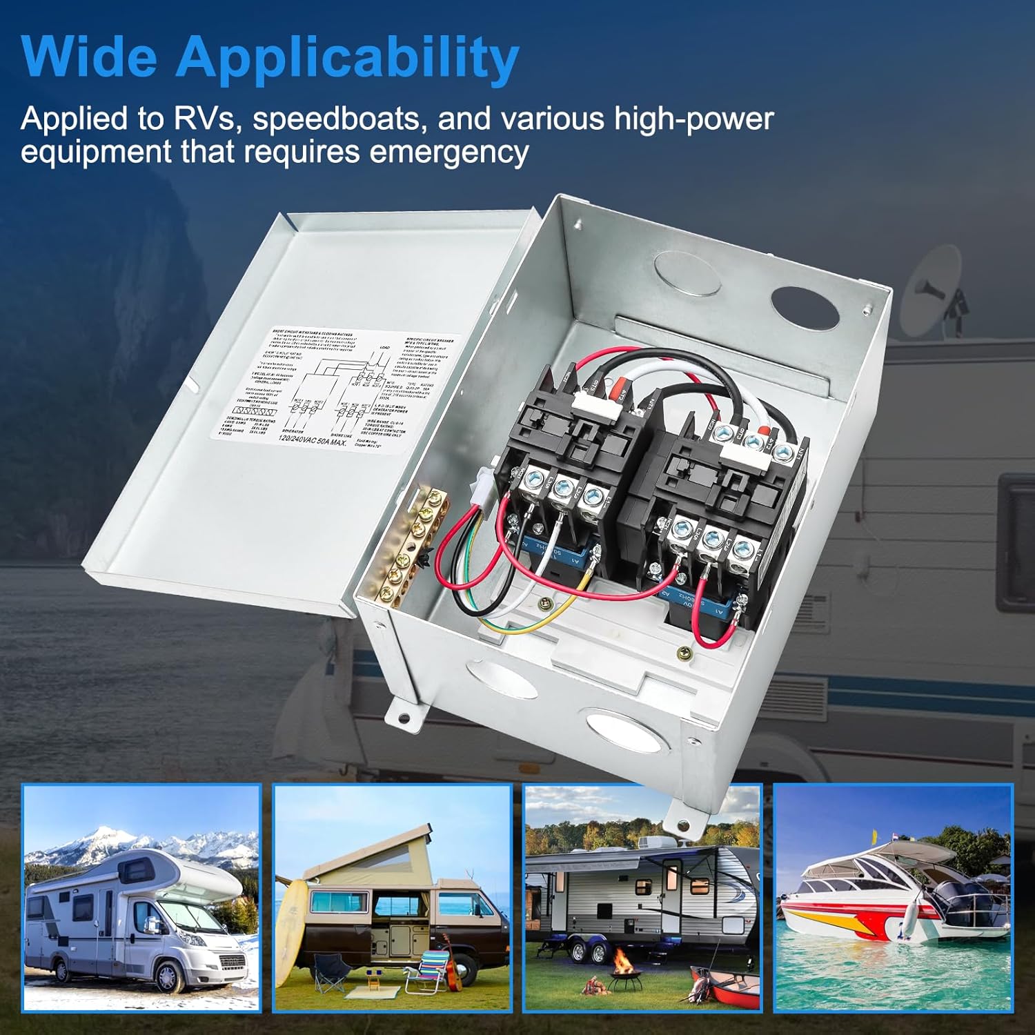RV 50 Amp Transfer Switch Automatic Transfer Switch for RV Speedboats Home Standby, PD52 Power Supply 120/240 Volt Dual Protection