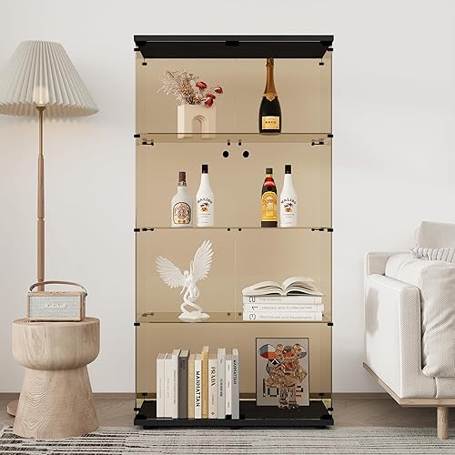Miniatura 36 de LFT HUIMEI2Y Gabinete de exhibición de vidrio con 4 estantes con puerta y cerradura, gabinetes Curio mejorados, estilo de instalación rápida,