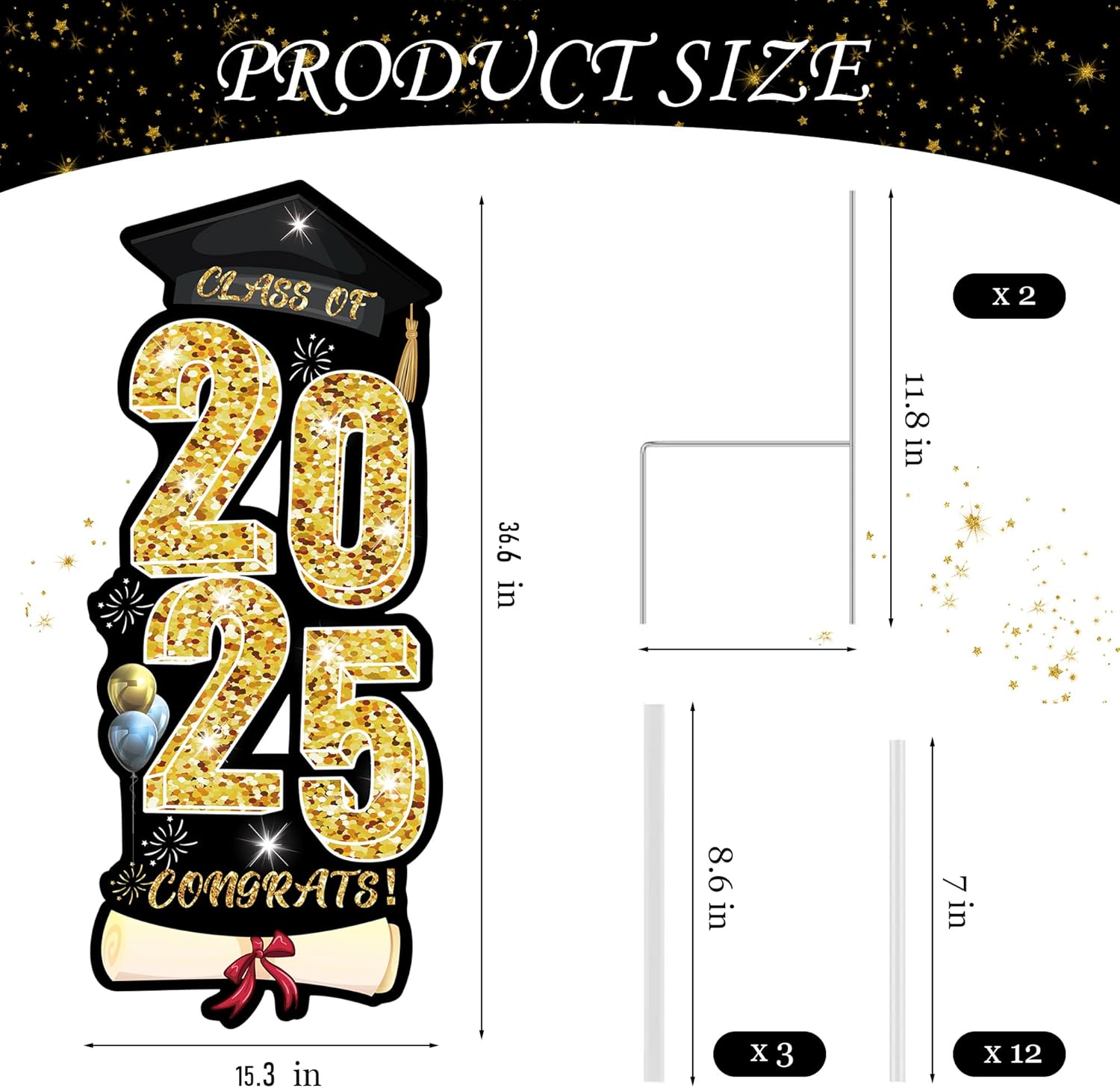 2025 Graduation Yard Signs - Class of 2025 Outdoor Decor with Stakes | Vibrant Grad Party Supplies for Lawn, Garden & Indoor Celebration | High School & College Grad Party Decorations (black)