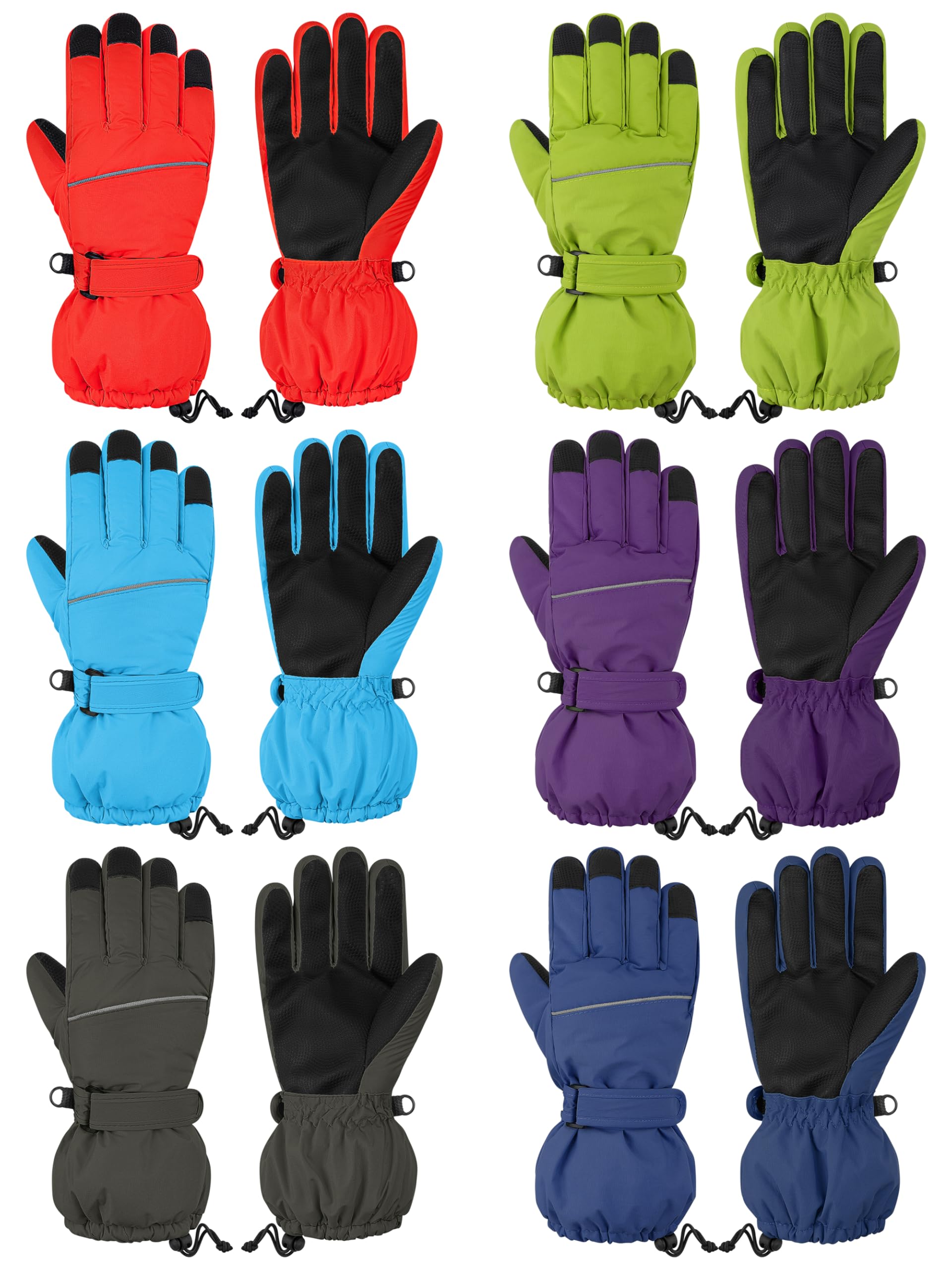 Cooraby 6 Paar Kinder Skihandschuhe Schneehandschuhe Wasserdicht Winddicht Handschuhe Winter Snowboard Sport Handschuhe für Jungen Mädchen Kaltes Wetter
