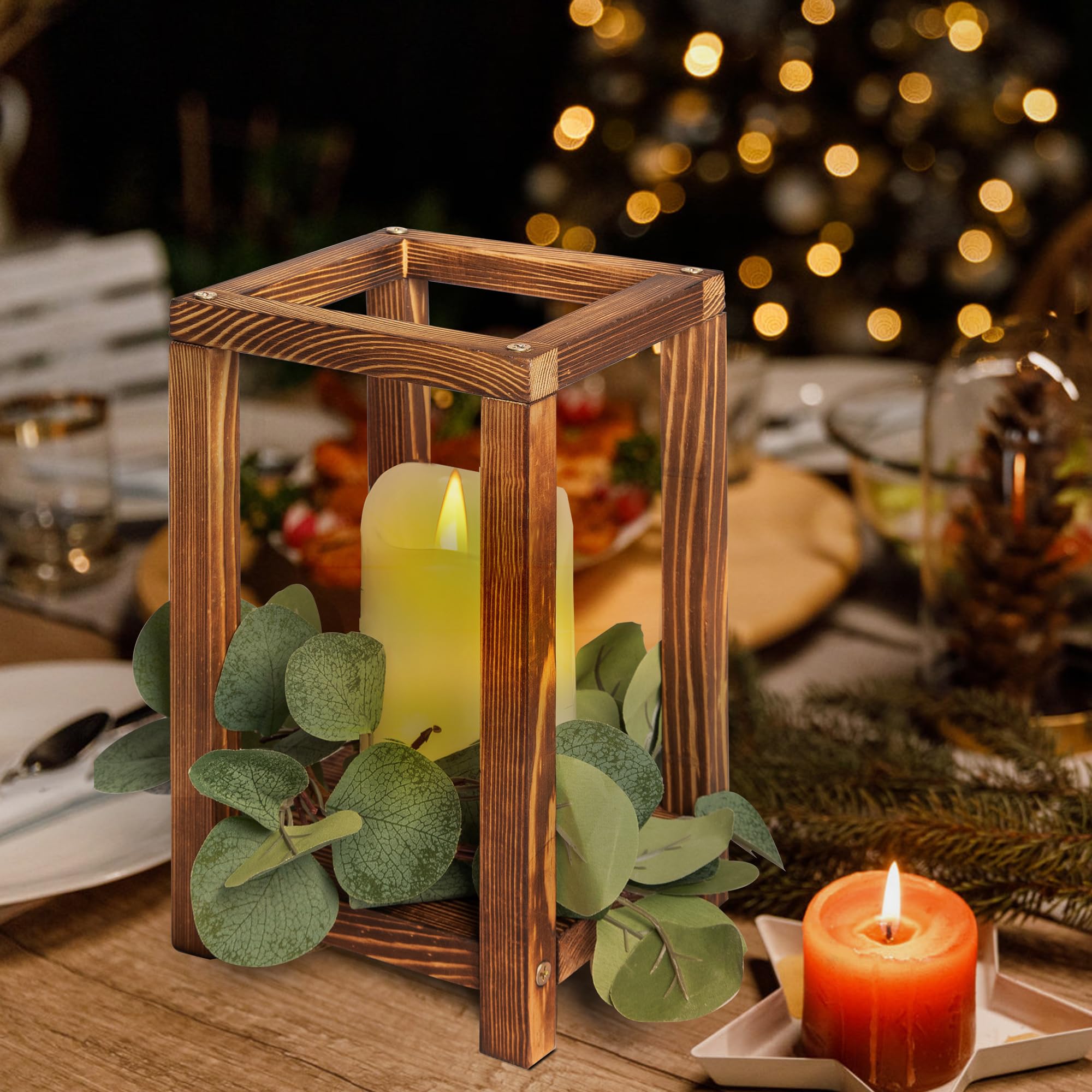 HPC Decor - 12 piezas de centro de mesa de madera para bodas, candelabros, faroles decorativos para mesas rústicas de boda, farol de vela de granja para chimenea, boda de granero, decoración del