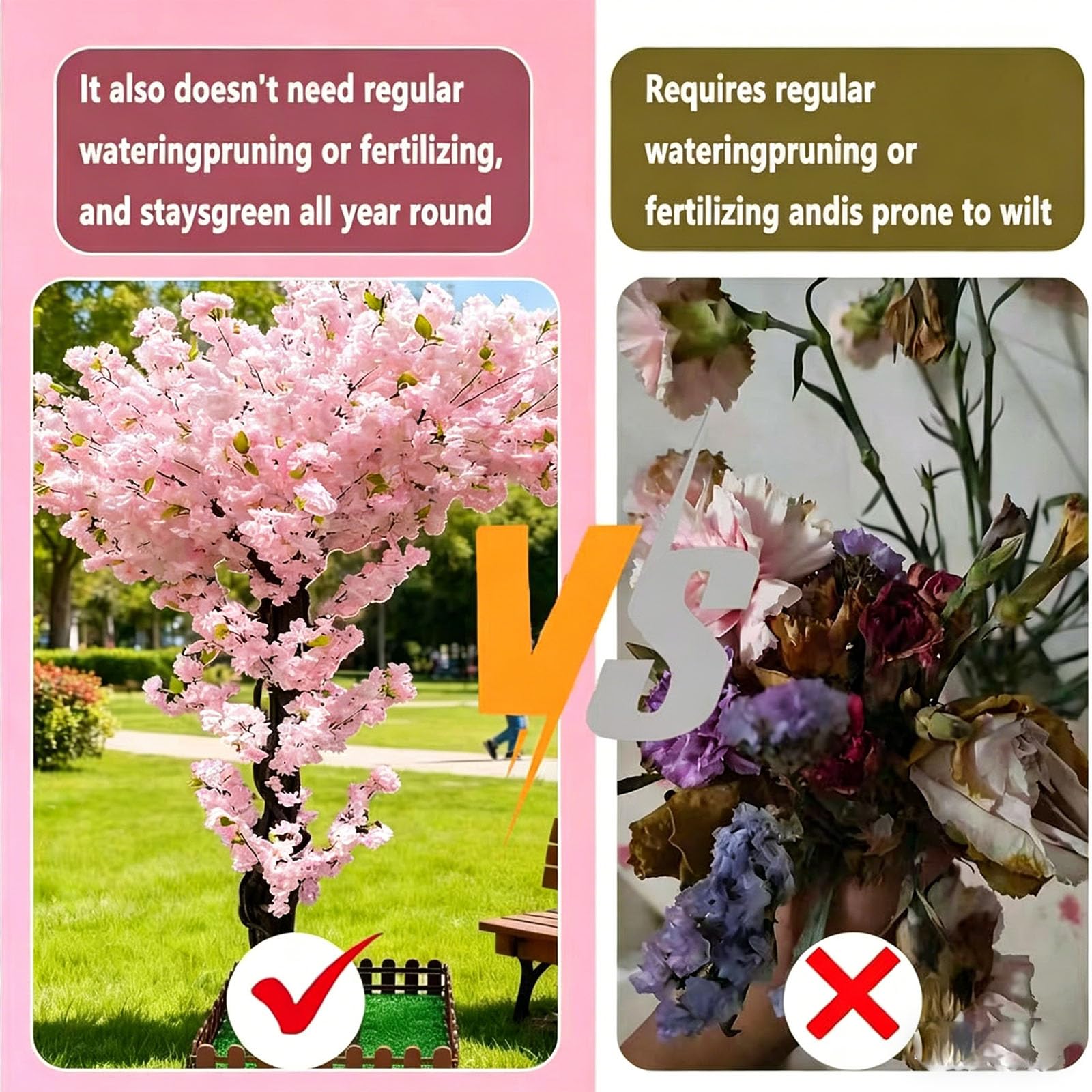 Künstlicher Kirschblütenbaum Künstlicher Baum Simulation Kirsch Pfirsichbaum Rosa Wunschbaum für Hochzeitsfeier Heimdekoration drinnen oder draußen Dekoration,001,160 * 150cm/5.2 * 5ft