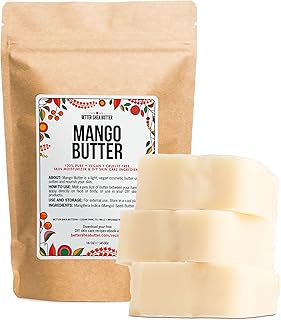 Better Shea Butter Raw Mango Butter - 100% Natural Mango Seed Butter - Skin and Hair Moisturizer - Use with Shea in DIY Whipped Body Butter, Mango Body Lotion, Lip Gloss and Soap Making, 1 LB Block