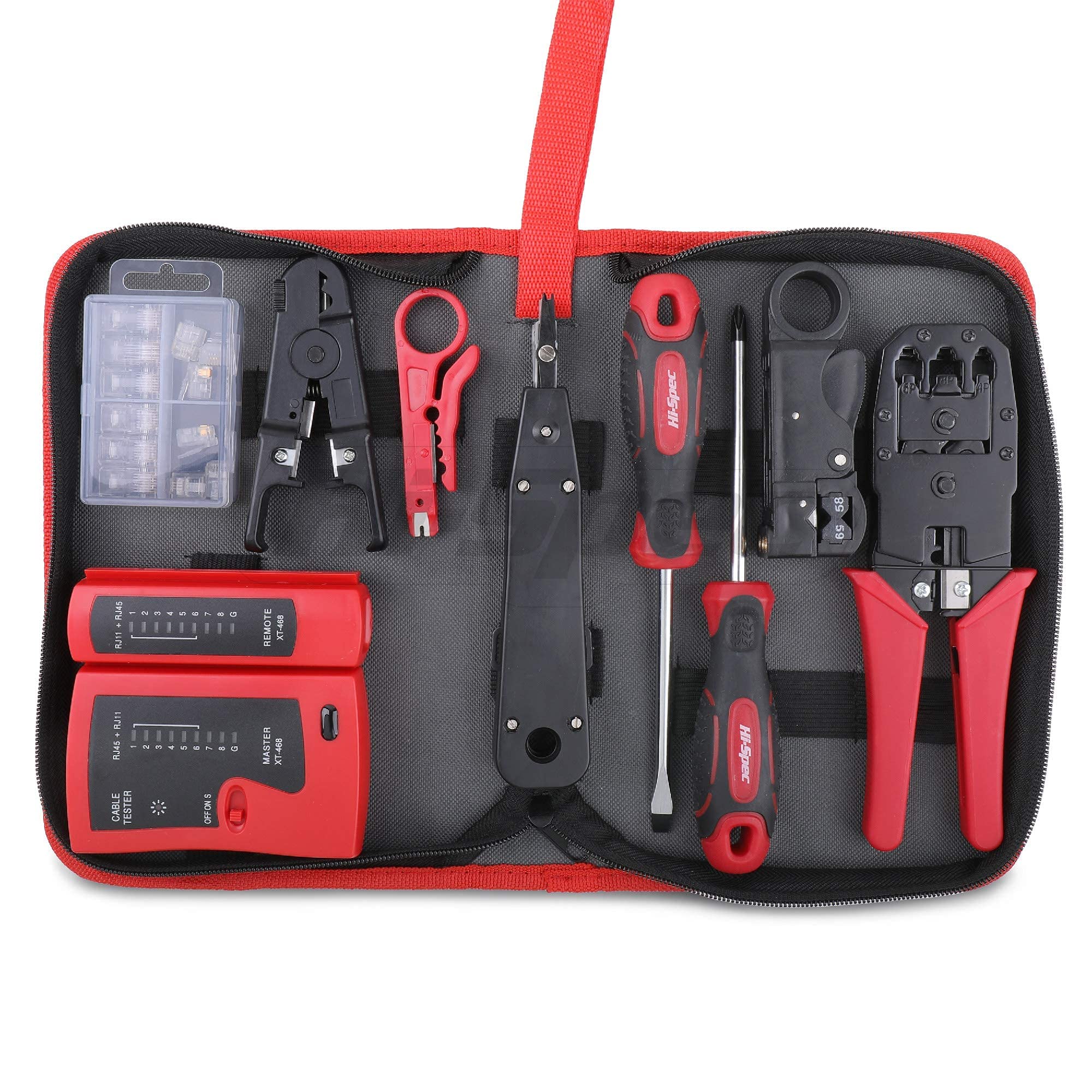 Hi-Spec 9 Piece Network Cable Testing & Wiring Repair Tool Kit. Remote LED Continuity Test Box, Scre