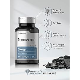 Horbach Magnesium 500mg | 180 Caplets | Vegetarian, Non-GMO, and Gluten Free Supplement