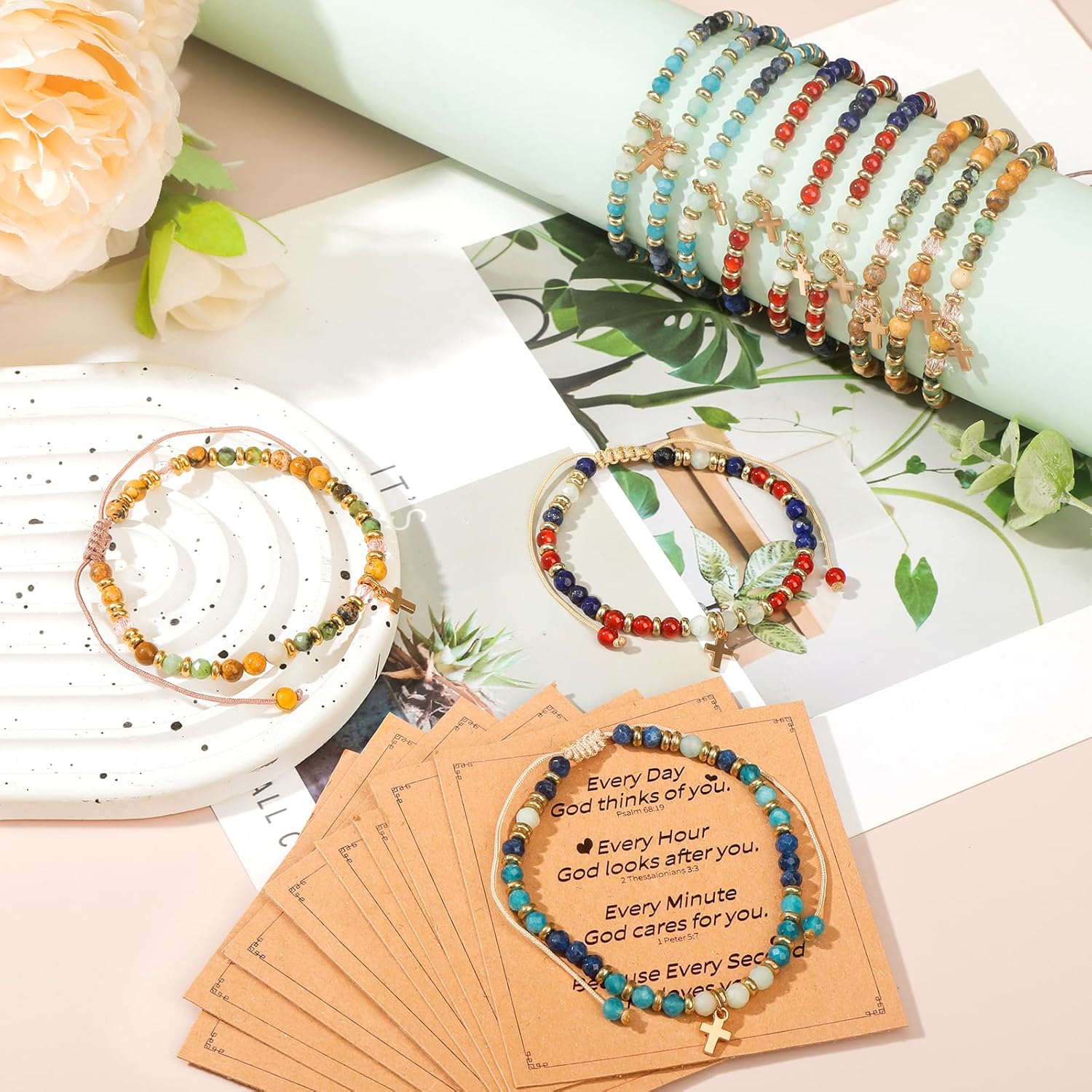 12 Pack Christian Gifts for Women,Natural Stone Cross Bracelet,Religious Gifts,Inspirational Jewelry for Daily Faith Wear - Image 7