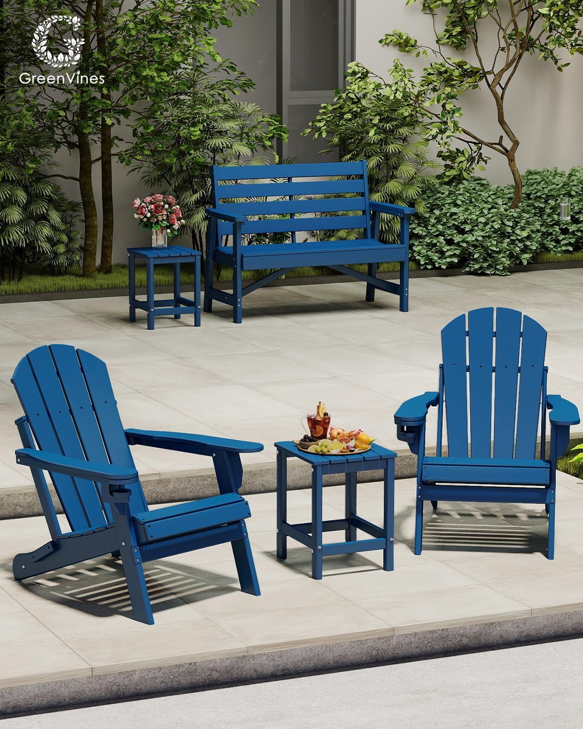 GREENVINES Adirondack-Outdoor-Side-Table | Set of 2 | Single-Tier | 14 x 13 Inches | HDPE Plastic | All Weather | Blue | Outside End Tables | for Patio Porch Backyard Indoor