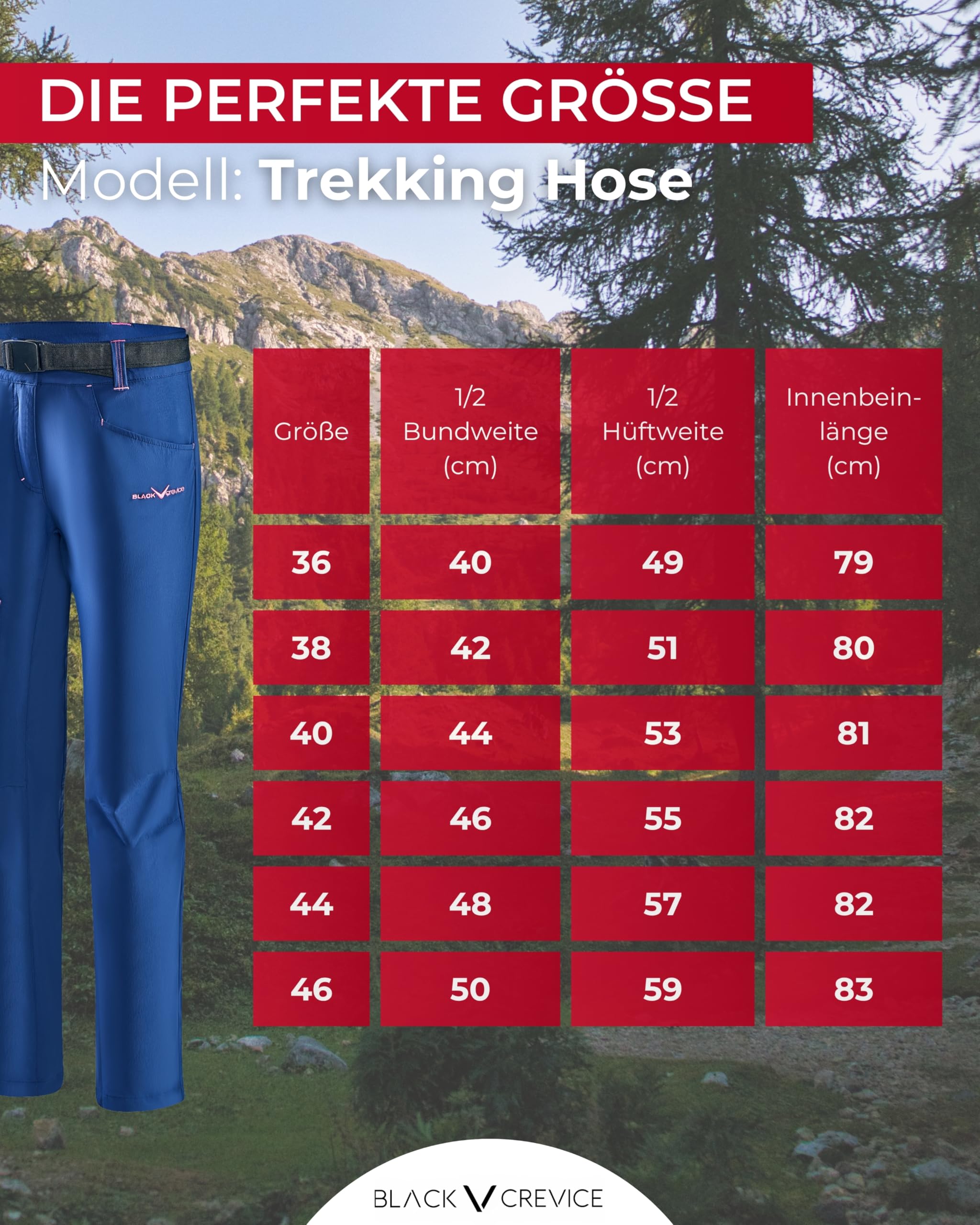 Black Crevice Trekkinghose Damen I Wanderhose mit praktischen Taschen I Outdoorhose I wasserabweisend & schnelltrocknend I strapazierfähig & atmungsaktiv