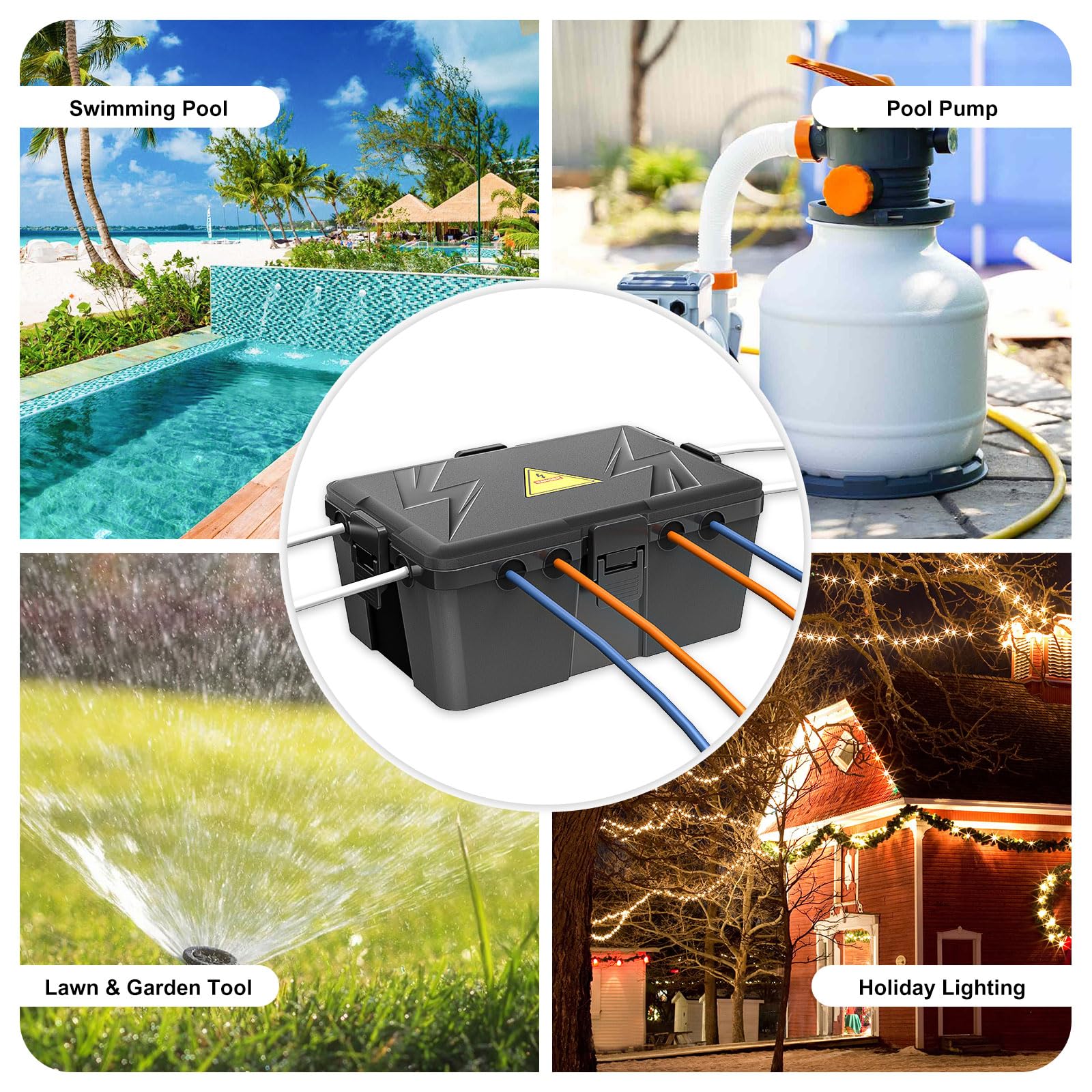 Iwillink Large Outdoor Electrical Box (12.6 x 8.6 x 5.1 inch), IP54 Waterproof Extension Cord Cover Weatherproof with 8 Cable Seal Entry, Protect Power Strip, Holiday Light, Timer Outlet Plug, Black