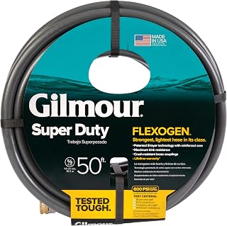 Gilmour Flexogen 5/8 x 50 ft Heavy Duty Garden Hose - Kink-Resistant, Flexible, 500 PSI Burst Strength, Made in USA