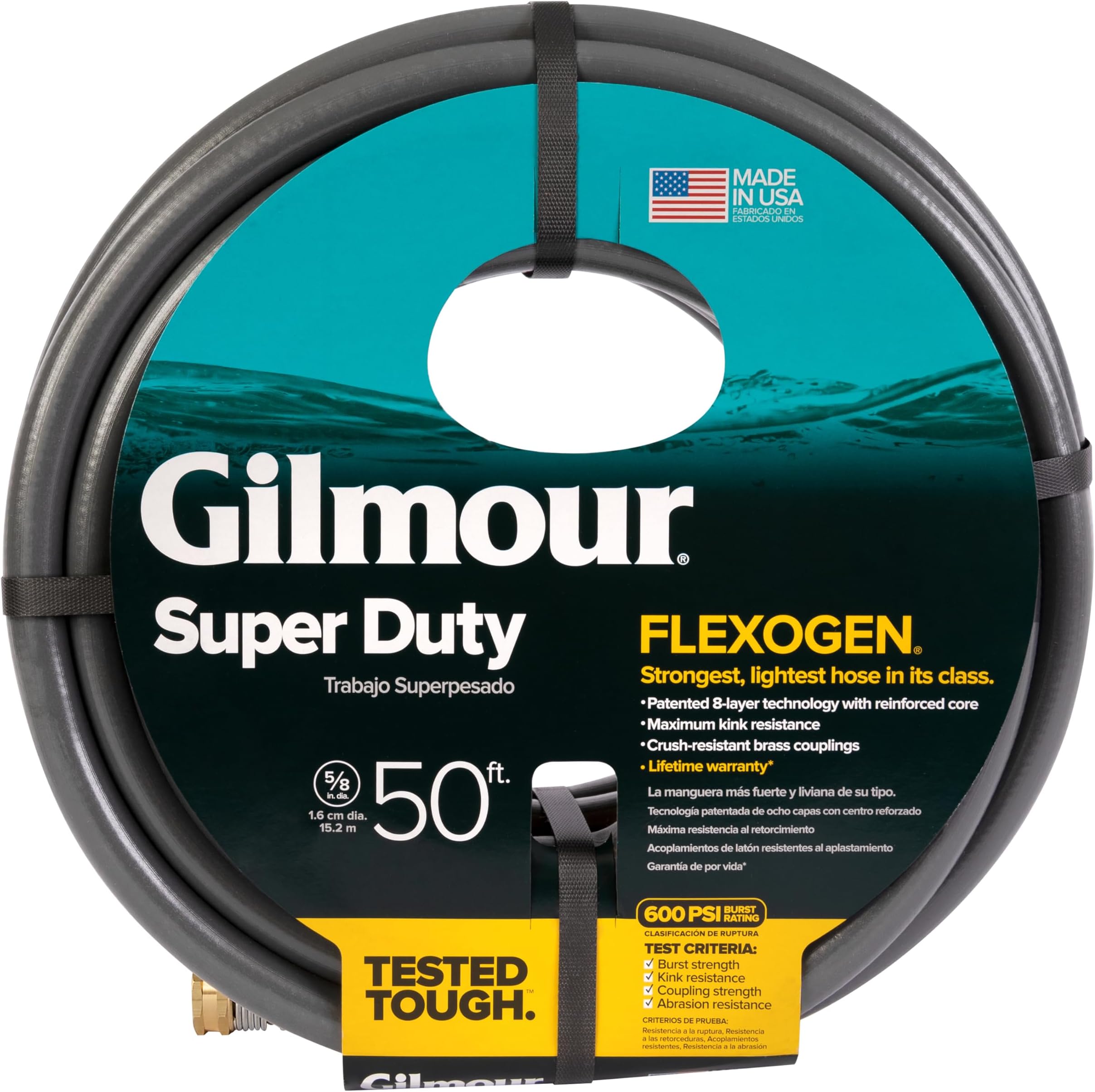 Gilmour Flexogen 5/8 in x 50 ft Garden Hose, Heavy Duty Water Hose, Flexible and Kink Resistant Outdoor Hose, Gray