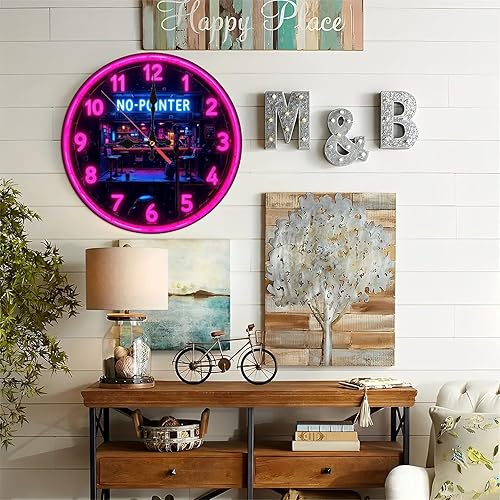 Miniatura 5 de Lancholy Reloj de pared retro Cyberpunk con barra de neón de 10 pulgadas, movimiento silencioso, funciona con pilas (AA no incluidas), decoración
