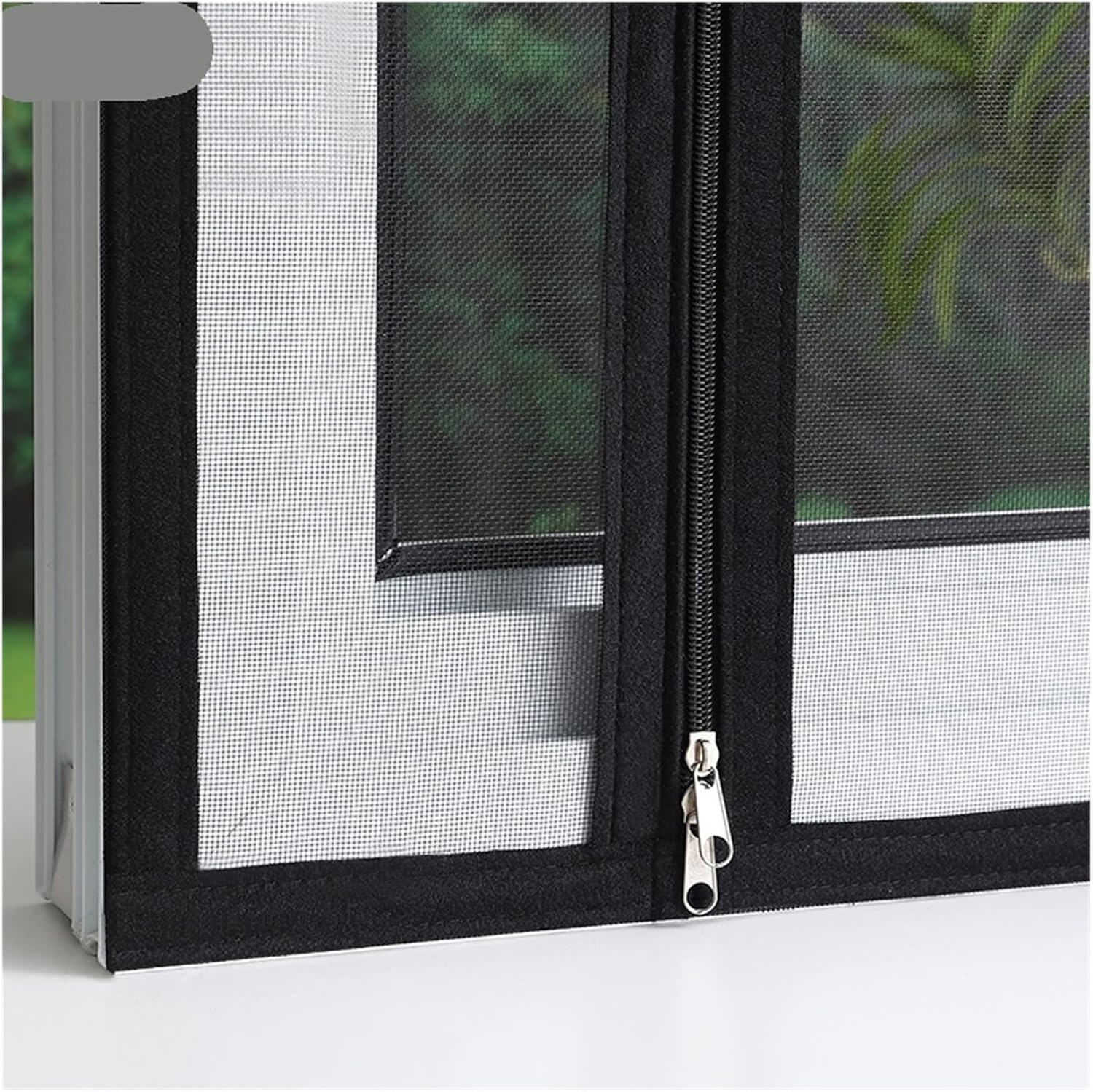 ブラック、マルチサイズの窓用メッシュ、ジッパー付き、粘着ジッパー、窓用蚊よけドアカーテン(Width 110cm,Height 20