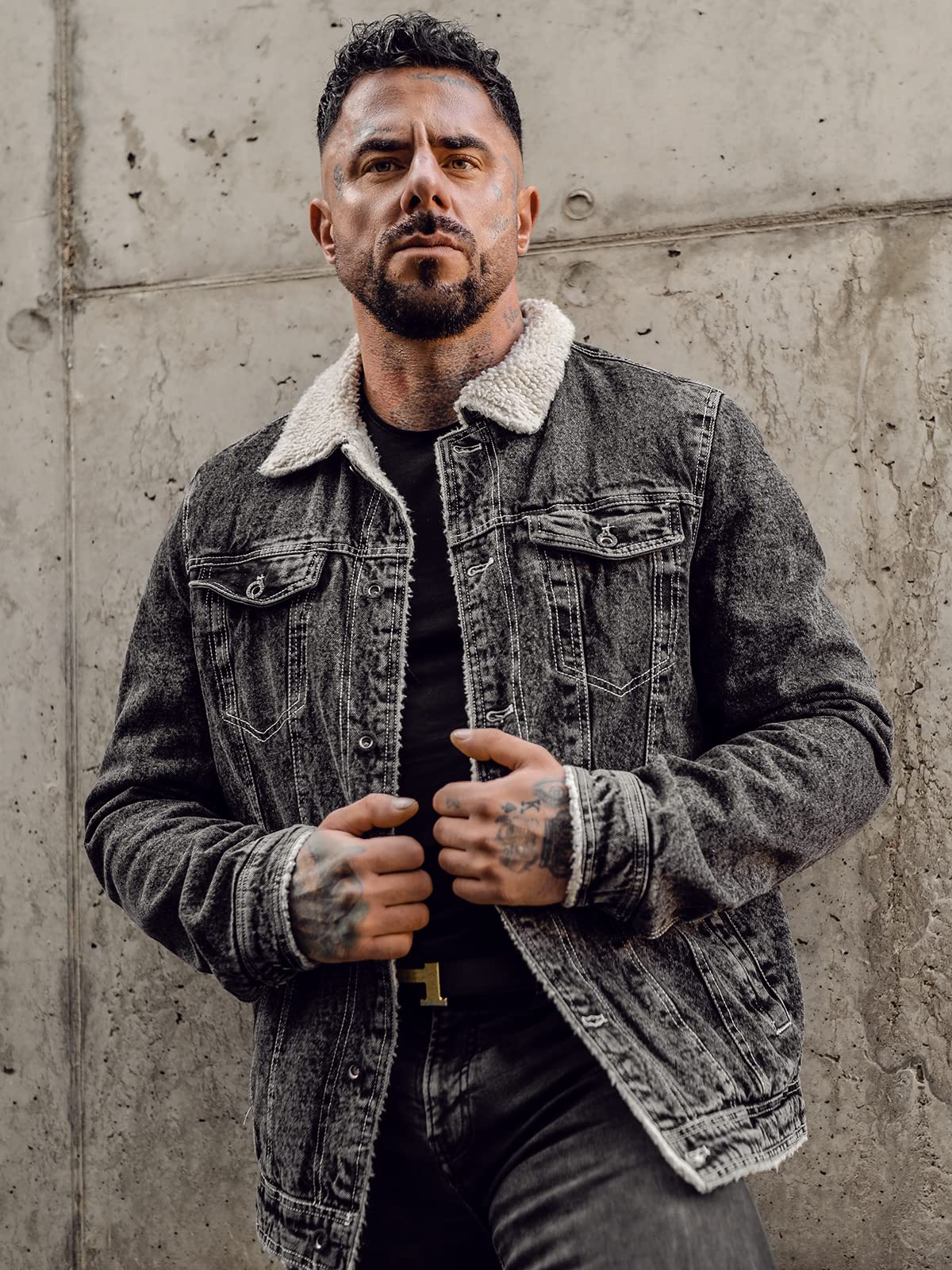 BOLF Hombre Chaqueta vaquera de entretiempo con Pelo Denim Jeans Jacket Vintage Cazadora Plumas Clásico Estilo Urbano Mix 4D4