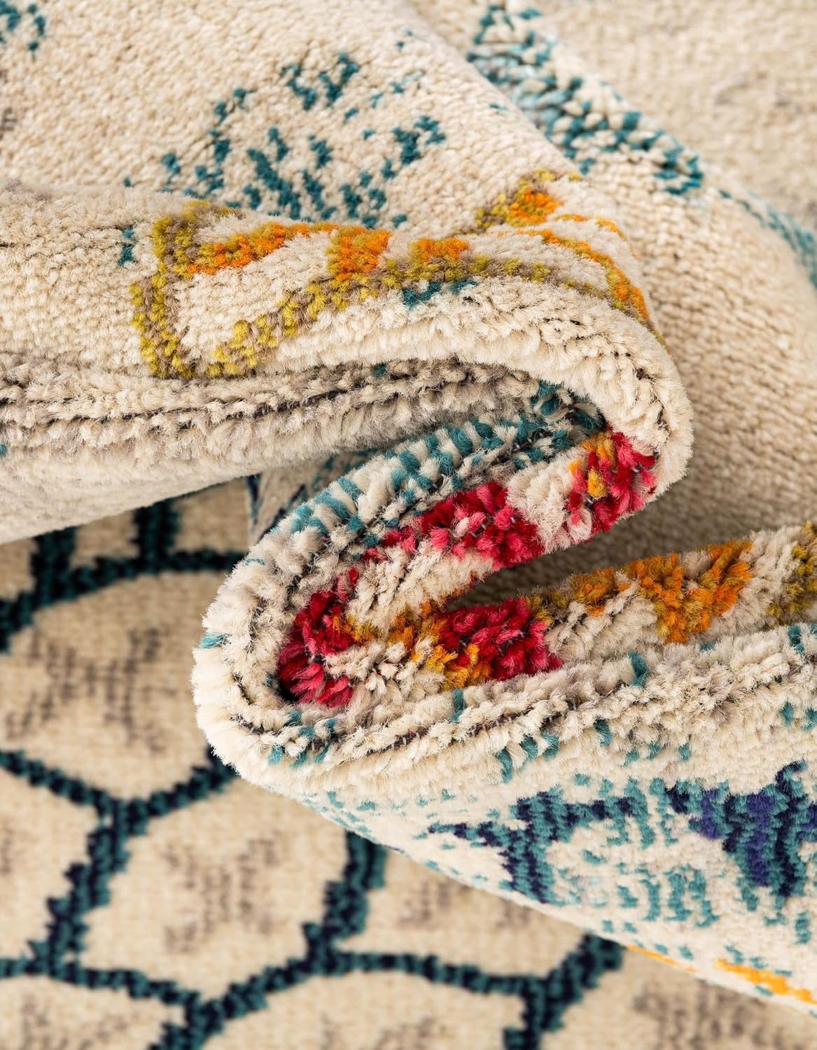 Unique Loom Positano Collection Area Rug - Treasure (2' x 8' Runner Beige/Blue)