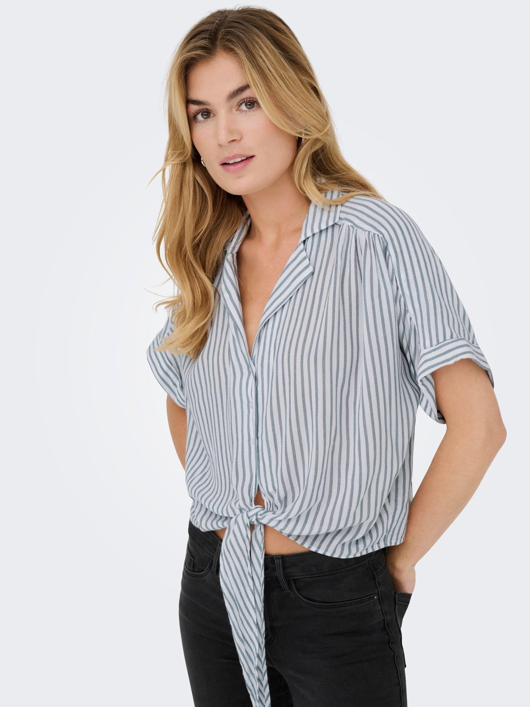 Only Onlpaula Life S/S Tie Shirt Wvn Noos Camisa Femenina Corta Detalle Nudo Mujer (Pack de 1)