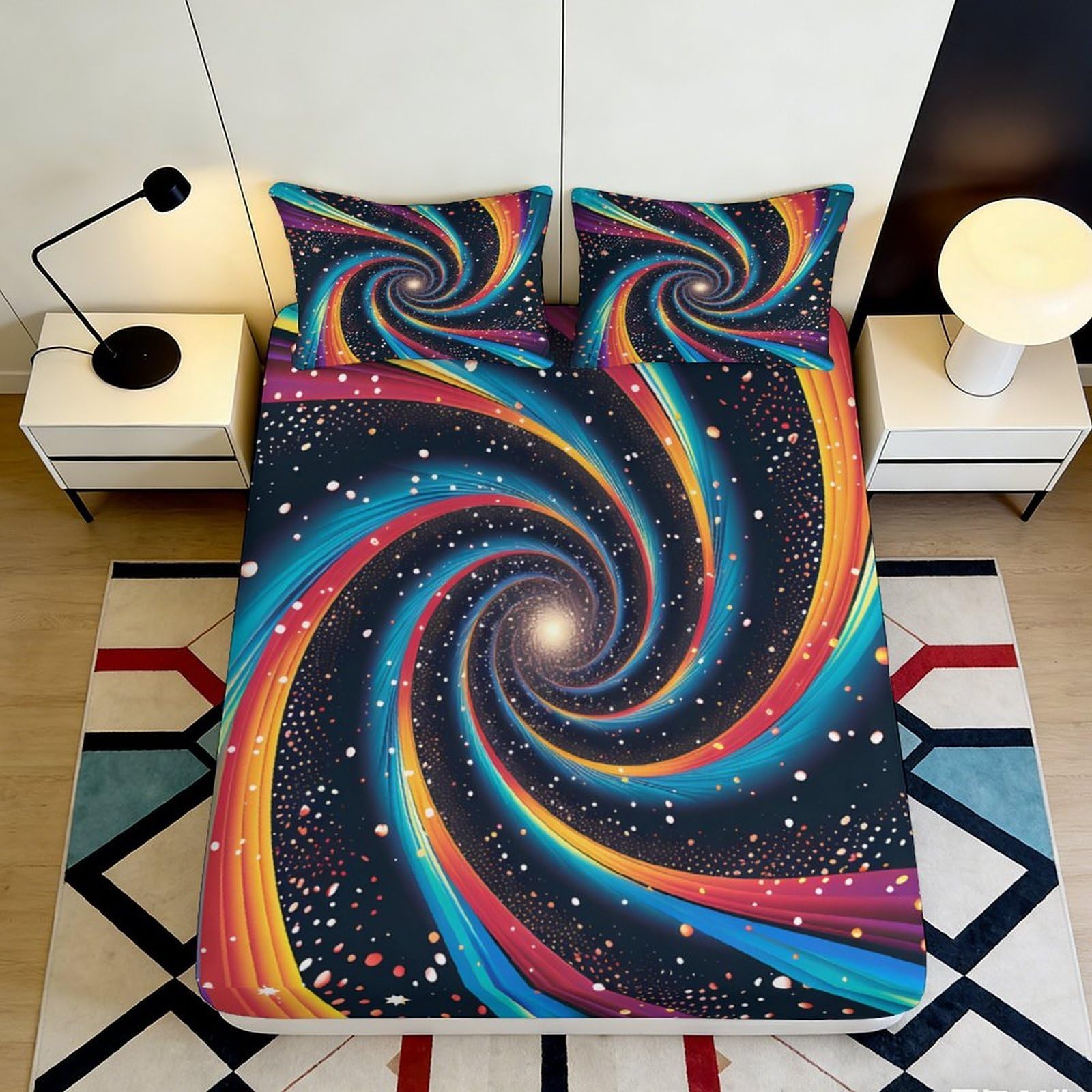 3D Printed Galaxy Starry Sky Fitted Sheet Microfiber Soft Breathable Cosmic Nebula Mattress Cover for Bedroom Dormitory Guest Room Mattress Protection 120x200x25cm