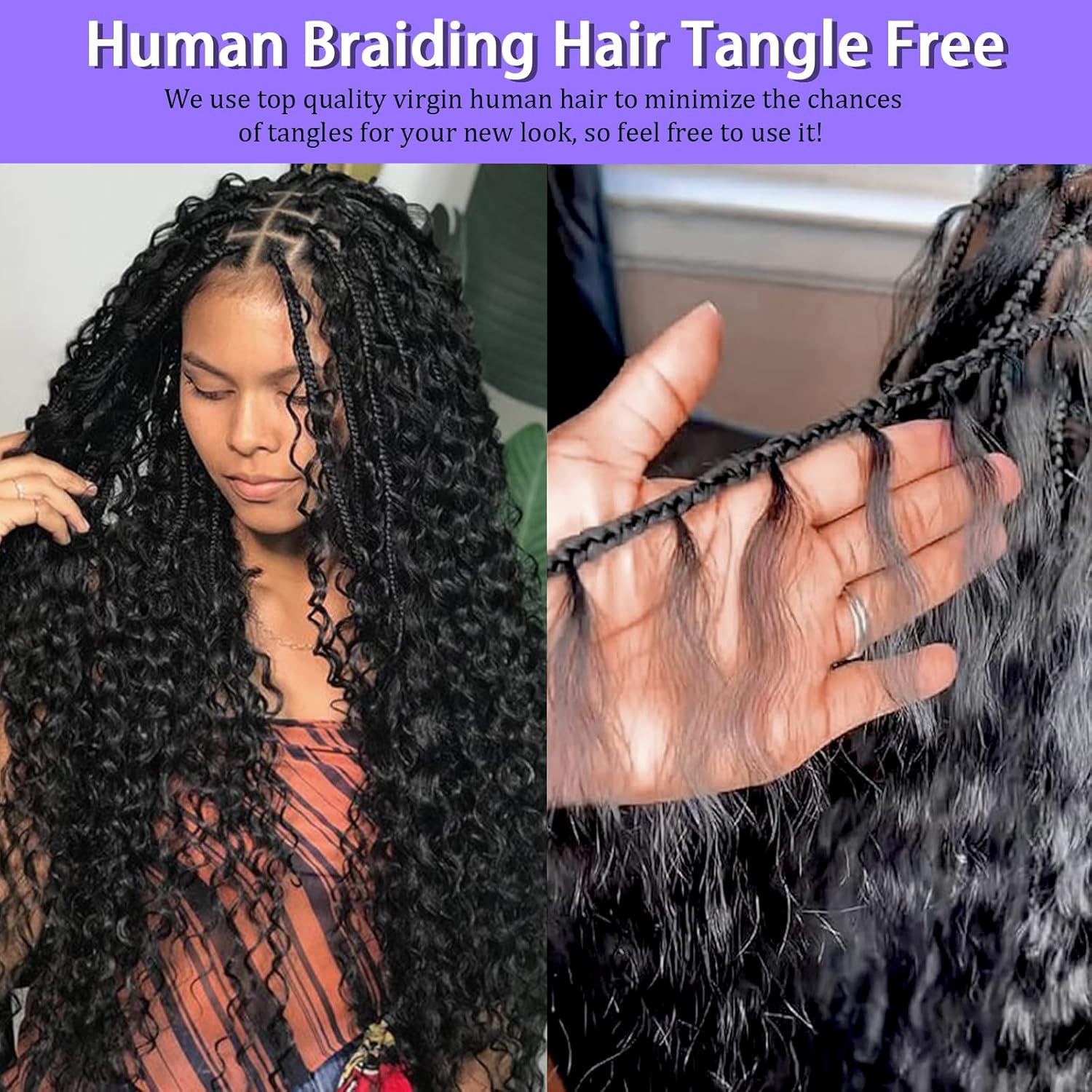 Human Braiding Hair for Boho Braids Human Hair 3 Bundles/Pack 110g 18 Inch Deep Wave Bulk Human Hair for Braiding Curly Knotless 12A Brazilian Virgin Burgundy