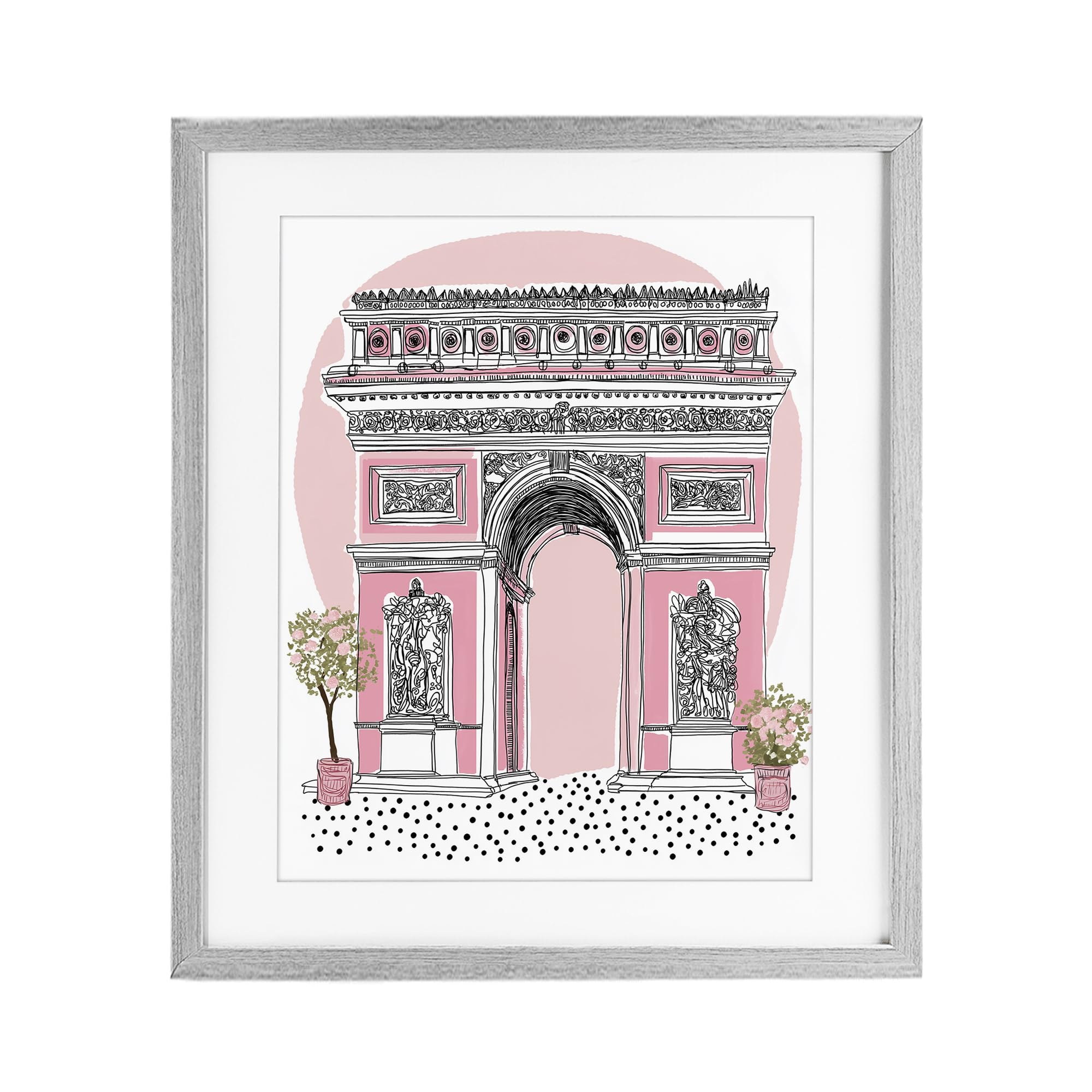 Stupell Industries Farmhouse Gray (Textured) 'Pink Neoclassical Archway'| Framed Print Under Glass