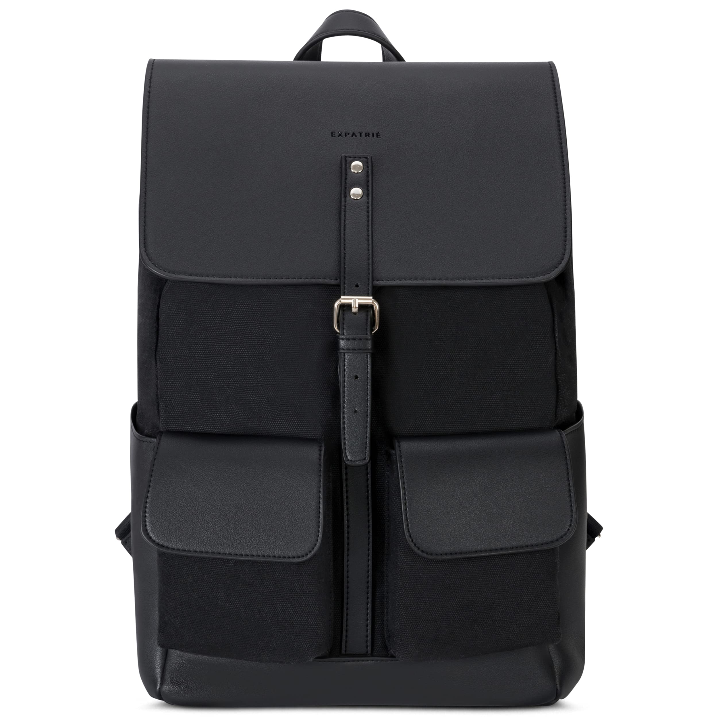 Expatrié Zaino da Donna Laurent Nero - in Tela di Cotone ed Ecopelle - Zainetto Elegante ideale per Ufficio, Sacca da 15l con Chiusura Magnetica