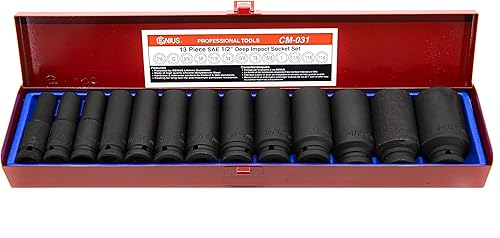GENIUS TOOLS Juego de llaves de vaso de impacto profundo Dr. SAE de 13 piezas de 12" (CR-Mo) - CM-031 (CD-413S)