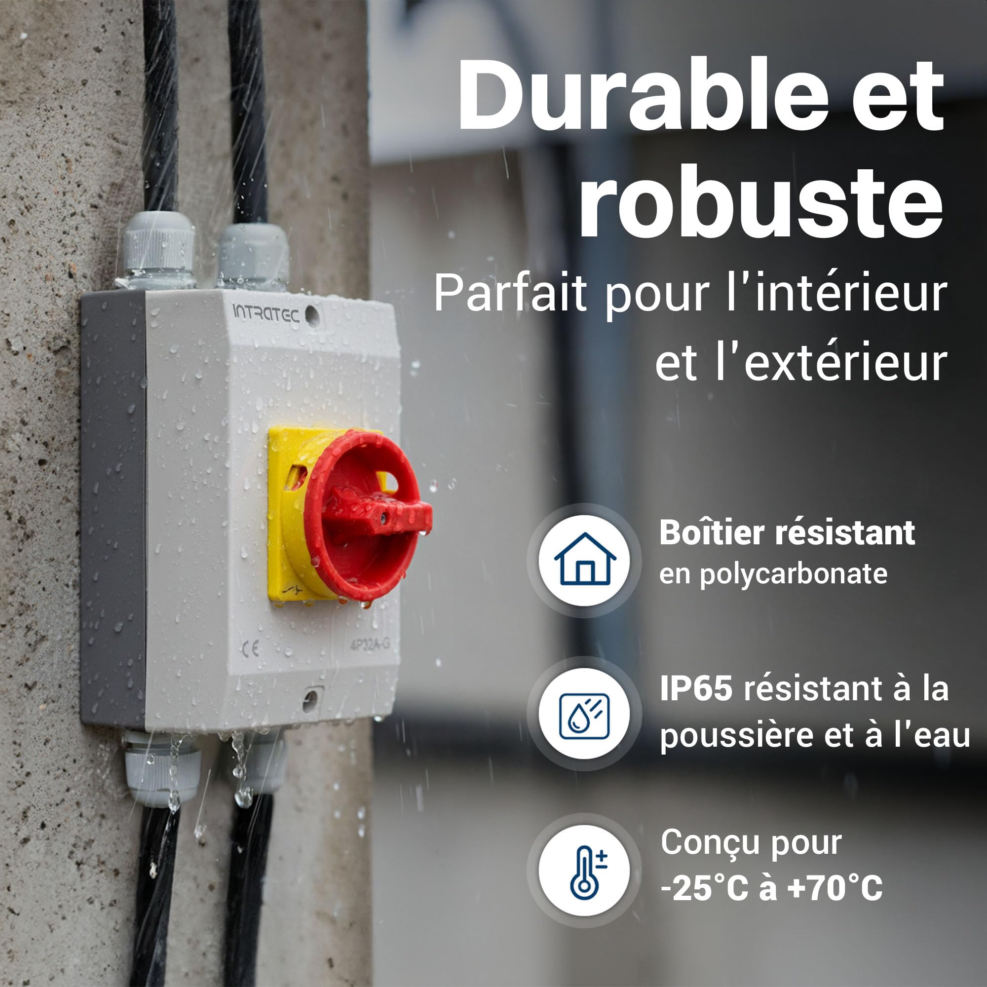 Intratec Interrupteur principal 32 A, 4 pôles – IP65 interrupteur etanche pour une coupure sûre – Arret d'urgence pour l'industrie – interrupteur saillie avec boîtier en plastique 230 V 400 V
