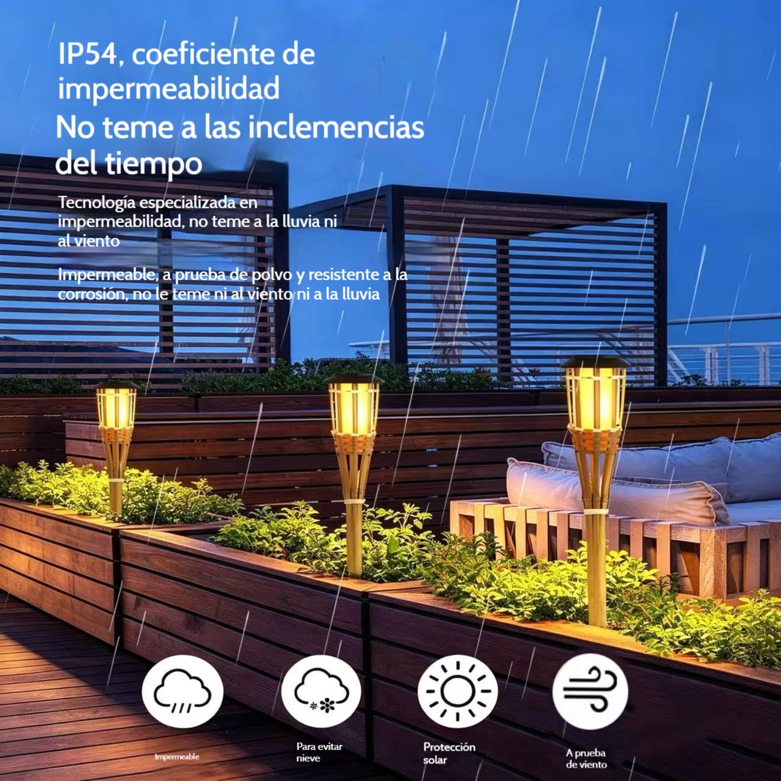 Antorcha Solar de Bambú para Exteriores 12 LEDLuces, Lámpara de Antorcha de Jardín, Linterna para Patio y Césped, Luz Decorativa para Fiesta al Aire Libre，luces solares led exterior jardin