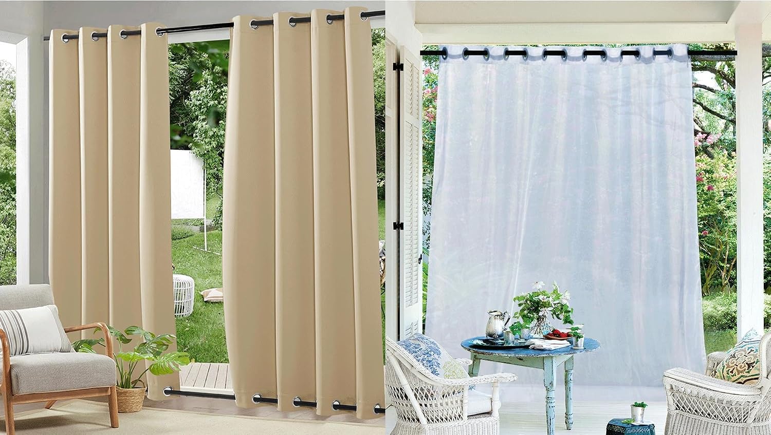 RYB HOME Outdoor Windproof Blackout Curtains Bundle with Outdoor Sheer Curtains