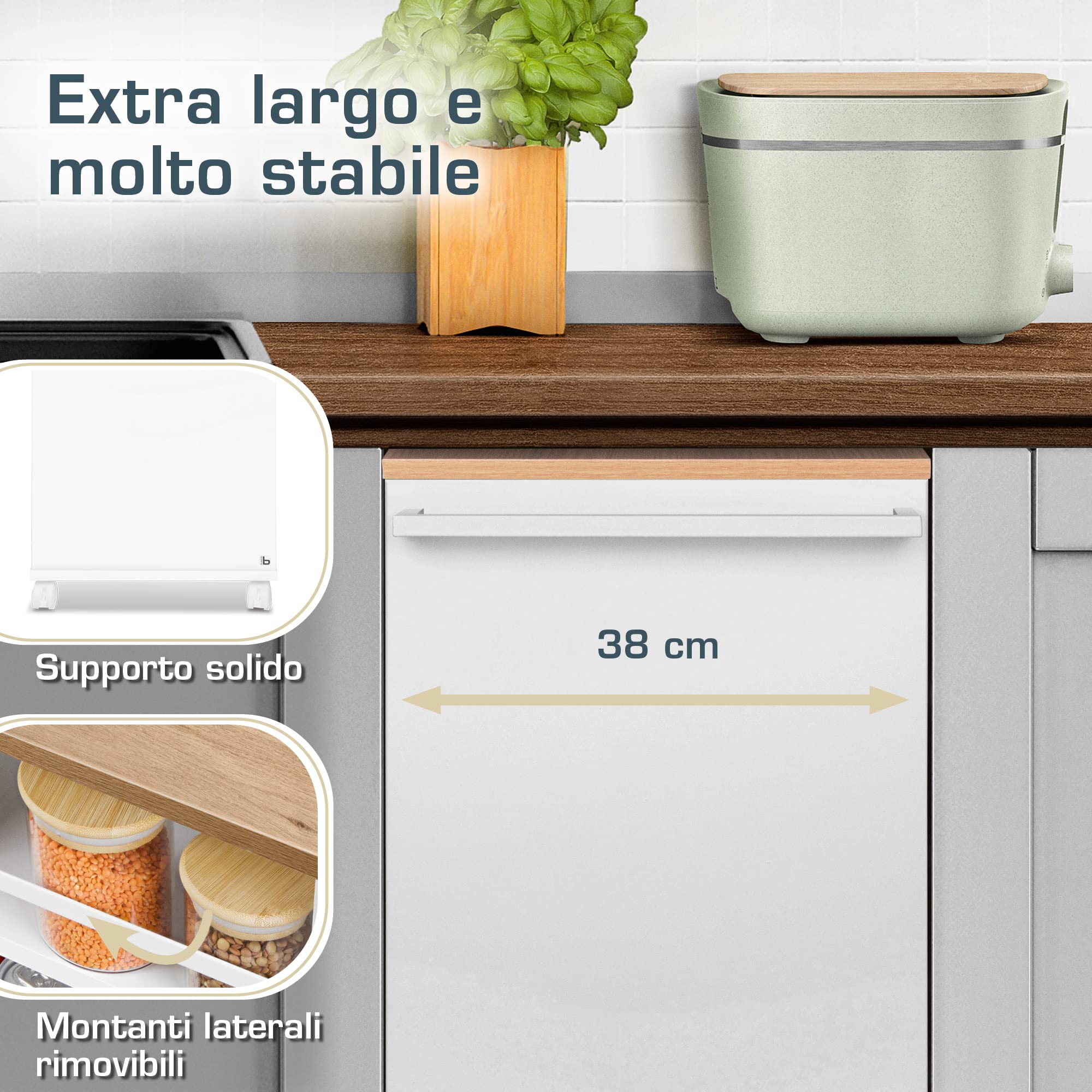 bomoe Carrello da Cucina Su Rotelle Con 3 Livelli Regolabili - Legno FSC® di Alta Qualità Universale per Cucine e Bagno - Bengt Rovere e Bianco