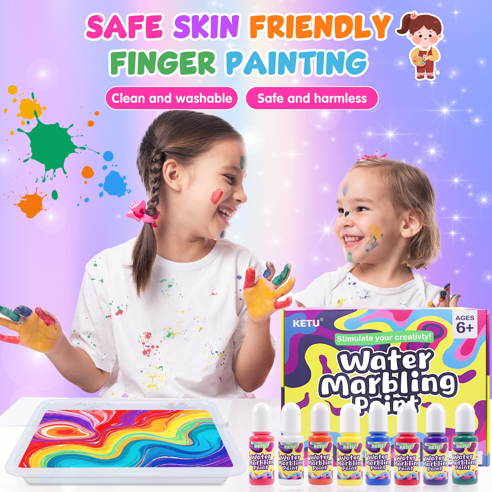 Kit De Peinture Marbrée à L'eau Pour Enfants Avec 2 Plateaux, Cadeau Fille 6 Ans Activites Manuelles, Loisirs Créatifs Jeux - Jeux - Jouets