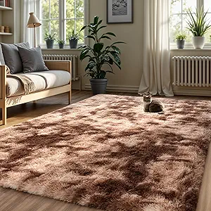 Zentavio Area Rugs for Living Room Rugs for Bedroom 4x6 Soft Carpet Fluffy Furry Shag Aesthetic Plush High Pile Gray Throw Rug for Nursery Kids Room Dorm Tie-Dyed Coffee