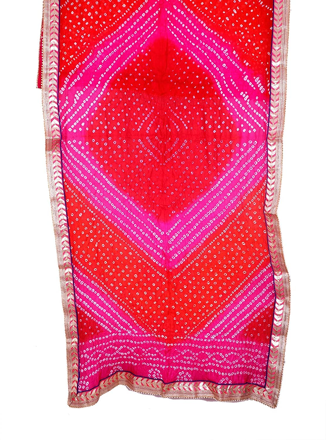 PK HUB Women's Silk Jaipuri Rajasthani Bandhani Bandhej Heavy Dupatta with Gota Work and Latkan (Orange & Pink) Free Size