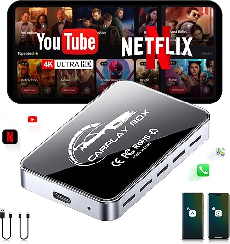AI Box CarPlay, 3-in-1 Wireless CarPlay Adapter & Android Auto for OEM Wired Cars, Built-in Netflix/YouTube for Streaming, 5.8GHz WiFi, Convert Wired to Wireless, Plug & Play