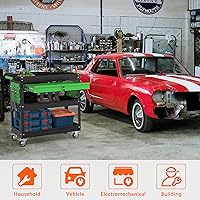 Vista 6 de Carrito de herramientas rodante de 3 niveles con ruedas, carrito utilitario resistente con cajones, carrito de servicio de gran capacidad