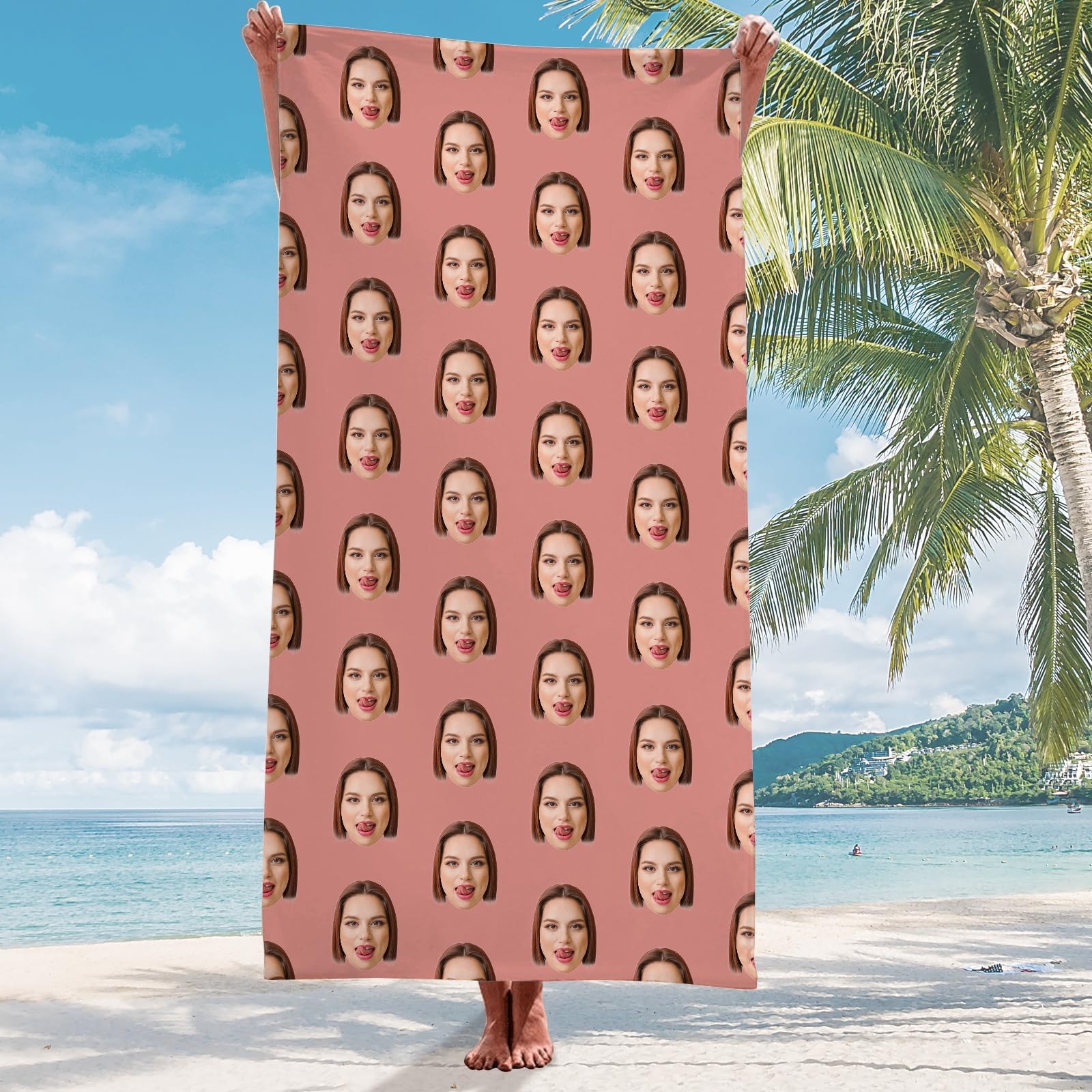 Personalised Face Mash Beach Towels - Customized Face Photo Gym Towel Men - Personalised Photo Gfit for Adults, Lightweight Quick Dry Colorful Personalised Towels