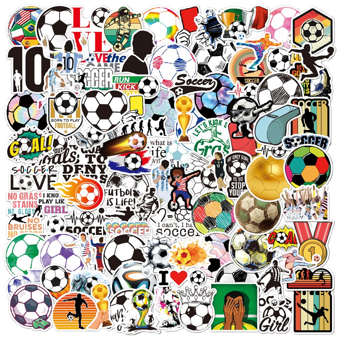 100 Stück Fußball Sticker Anzug, Fussball Aufkleber, Sport Fußball Aufkleber, Wasserdicht, Kreatives DIY für Laptop Mobiltelefone Skateboard Gepäck etc, Geeignet für Erwachsene und Kinder