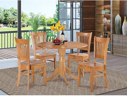 Miniatura 7 de East West Furniture DLVA5-OAK-W - Juego de mesa de comedor moderno de 5 piezas, incluye una mesa redonda de madera con hoja abatible y 4 sillas de