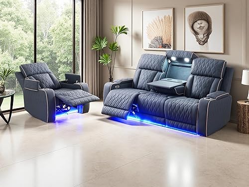 Miniatura 31 de Juego de sofás reclinables eléctricos, juegos de muebles de sala de estar, sofá reclinable eléctrico moderno negro, sofá biplaza y silla con Negro