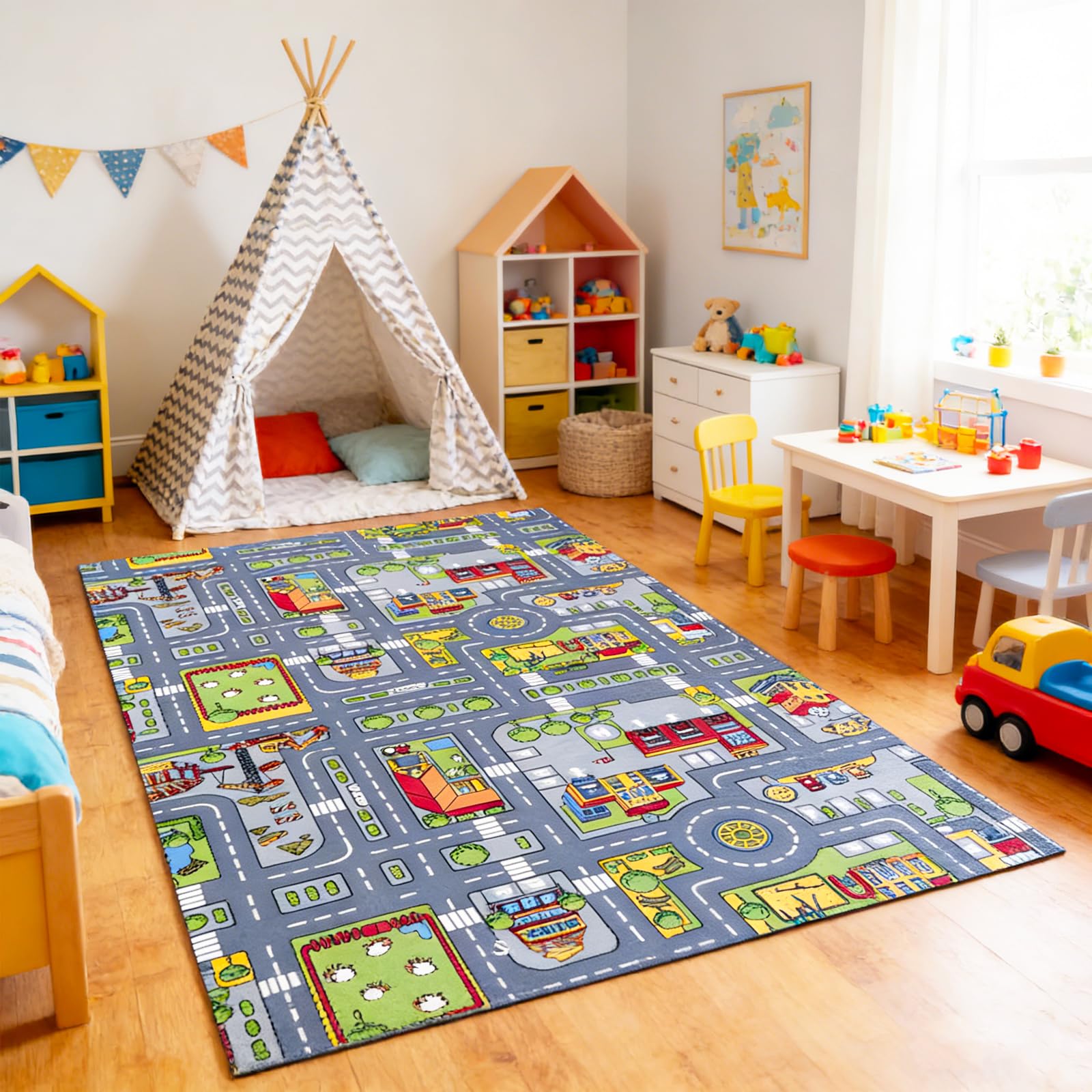 Road Mat for Toy Cars 40 X 60 Cm, Car Play Mat, Interactive Play Carpet for Children Non-Slip Car Rug Play Mats