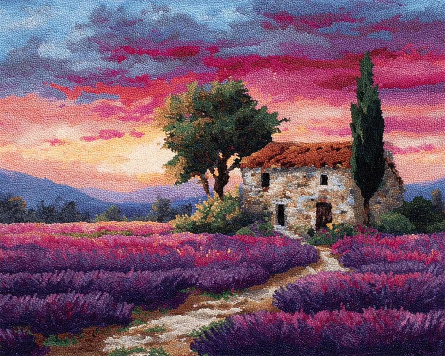 Henypt DIY Latch Hook Rug Kit Lavender Fields 80x115cm
