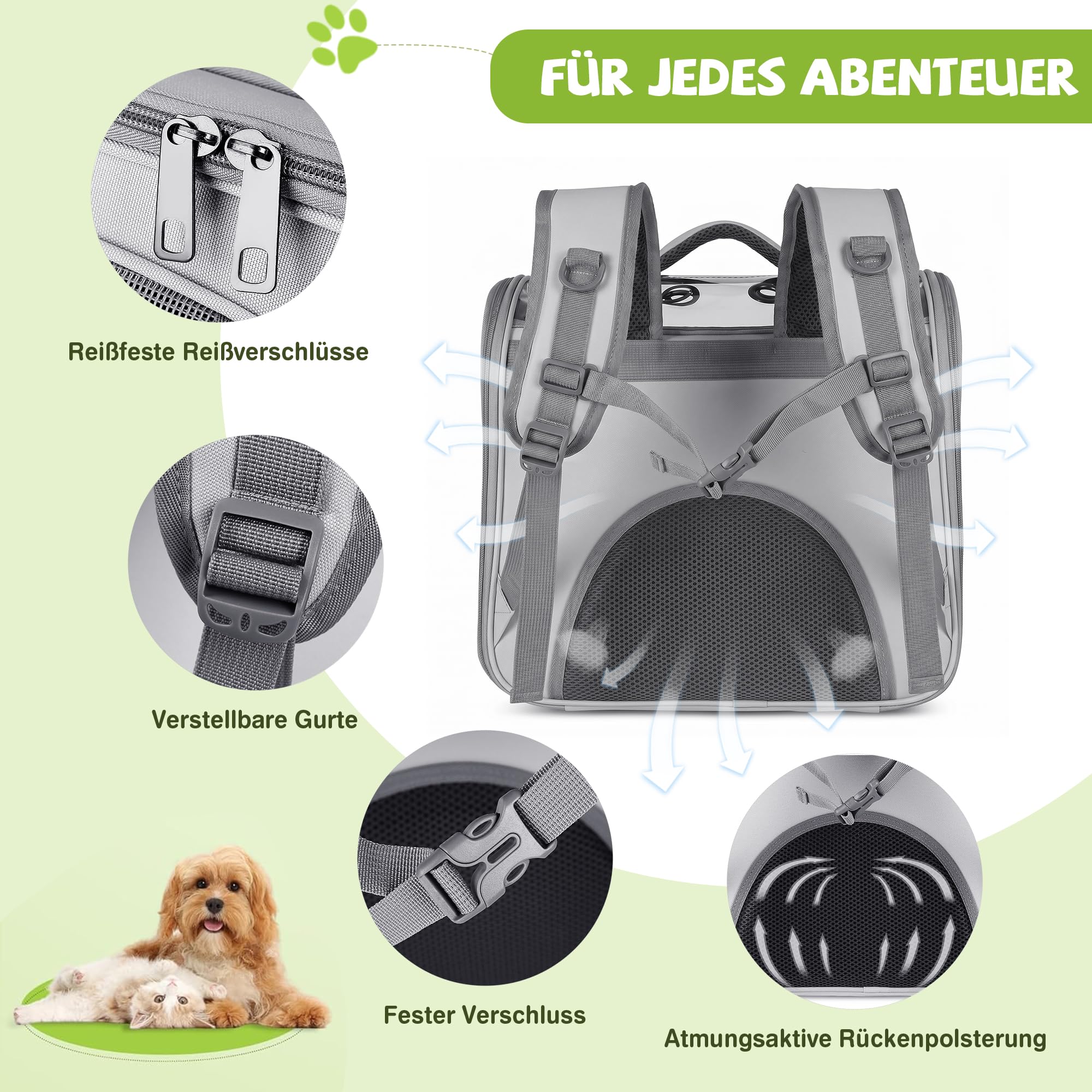 ALLSOPETS Katzen Hunderucksack für Katzen und Kleine Hunde, Wolken Grau