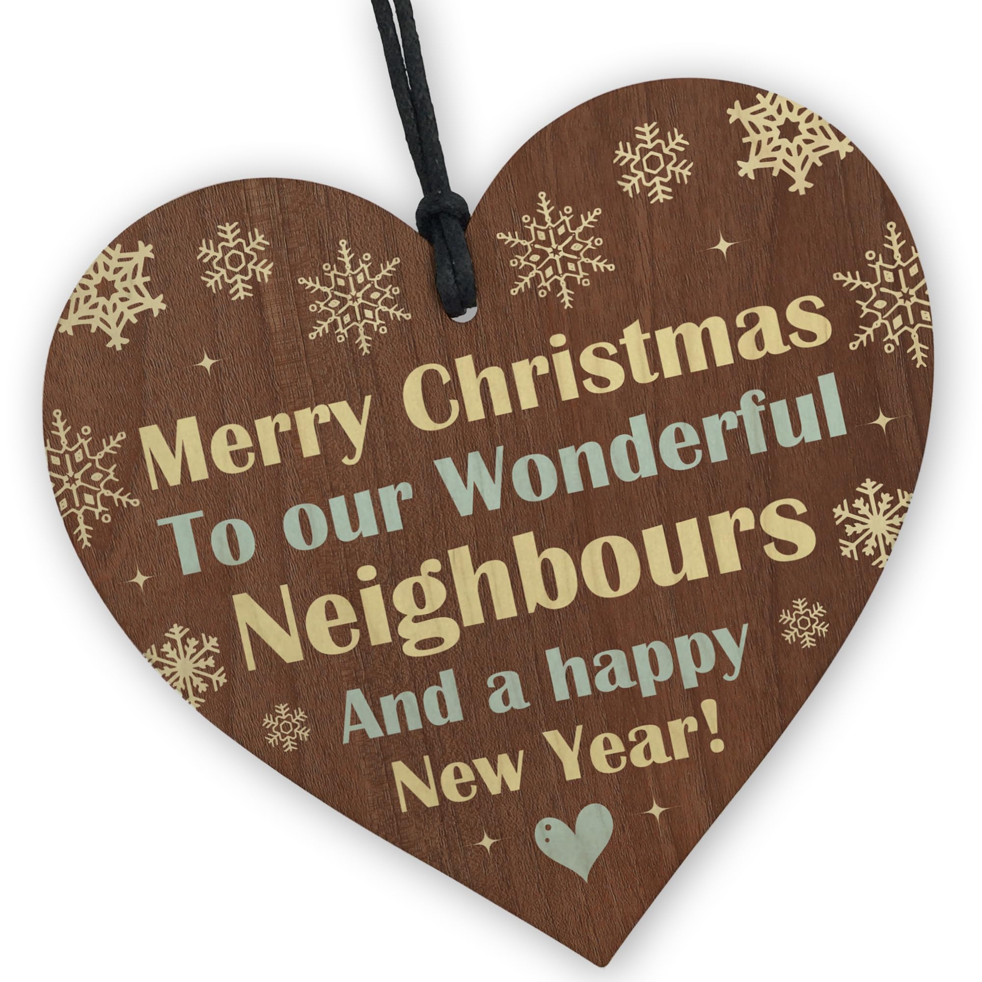 Red Ocean Neighbour Christmas Friendship Gift Handmade Wooden Heart Plaque Sign Gift For Friend Keepsake