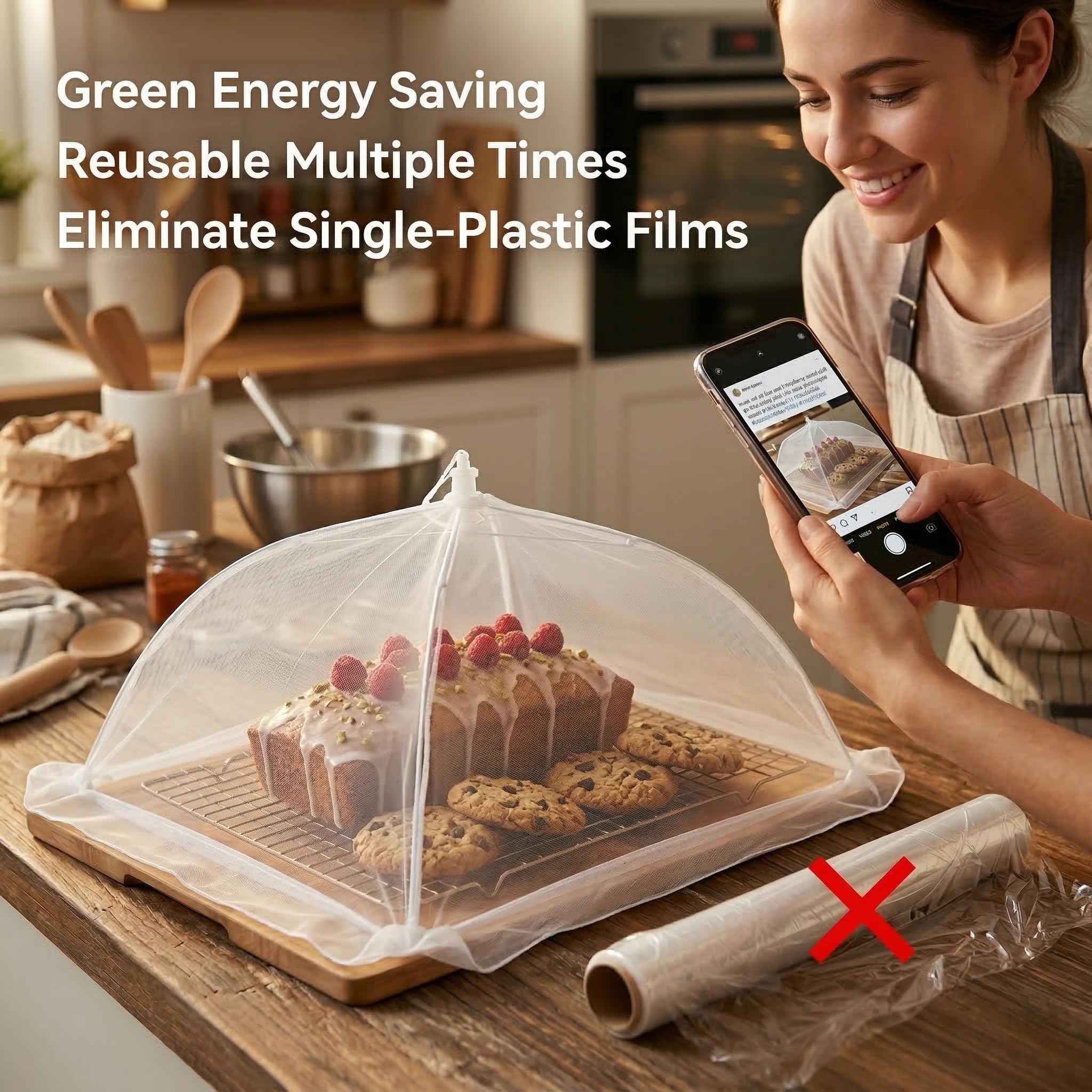 Comforer 4 Pack Food Cover Mesh Food Tent, 2 * 17 Inches and 2 * 14 Inches, Pop-Up Umbrella Screen Tents, Collapsible and Reusable Patio Net for BBQ, Picnics, Parties, Camping, Outdoor 1