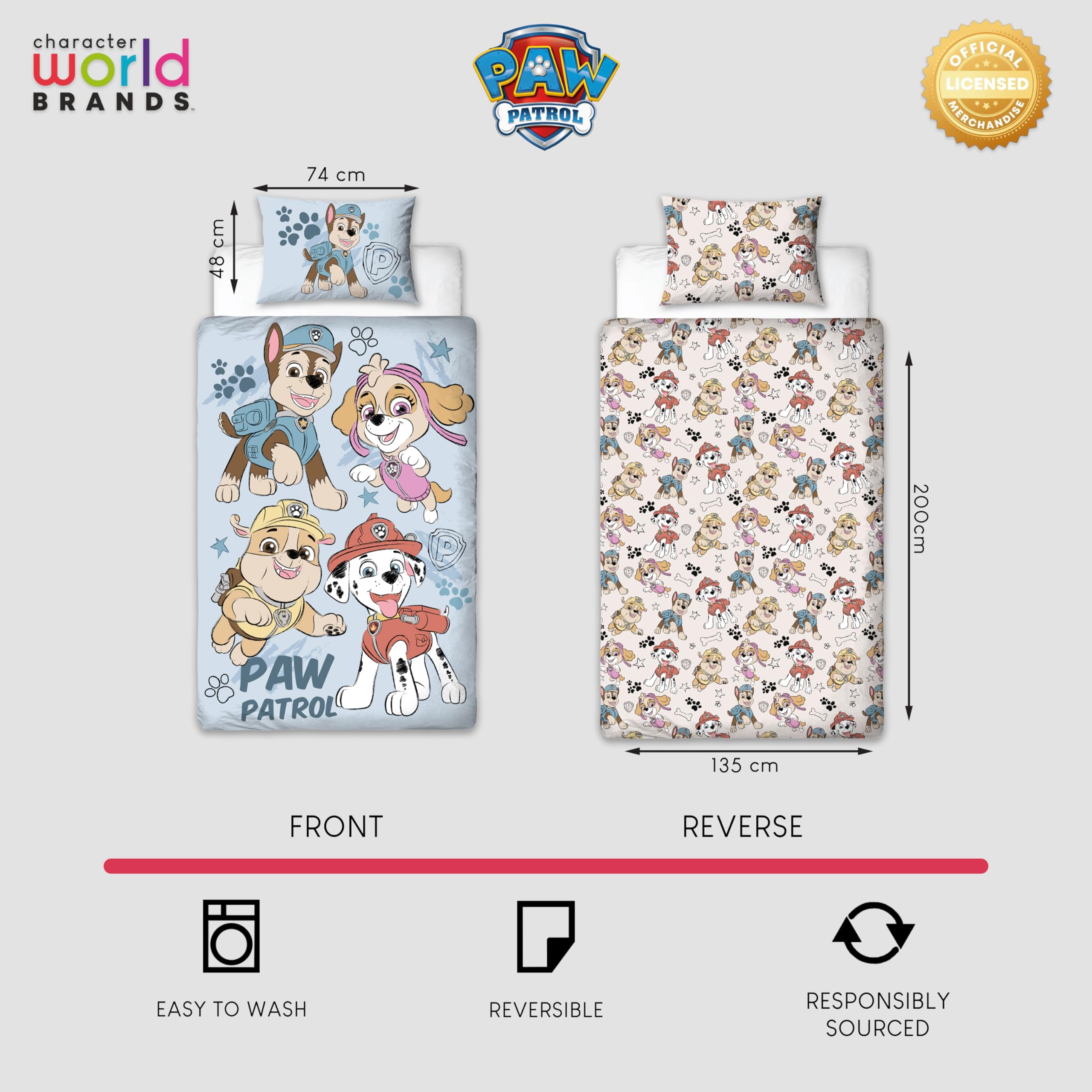 Paw Patrol offiziell Lizenziertes Skizzen-Design Einzelbettwäsche-Set | Wendbares 2-seitiges Hundebettzeug einschließlich passendem Kissenbezug | Perfekt für das Kinderzimmer | Polybaumwolle